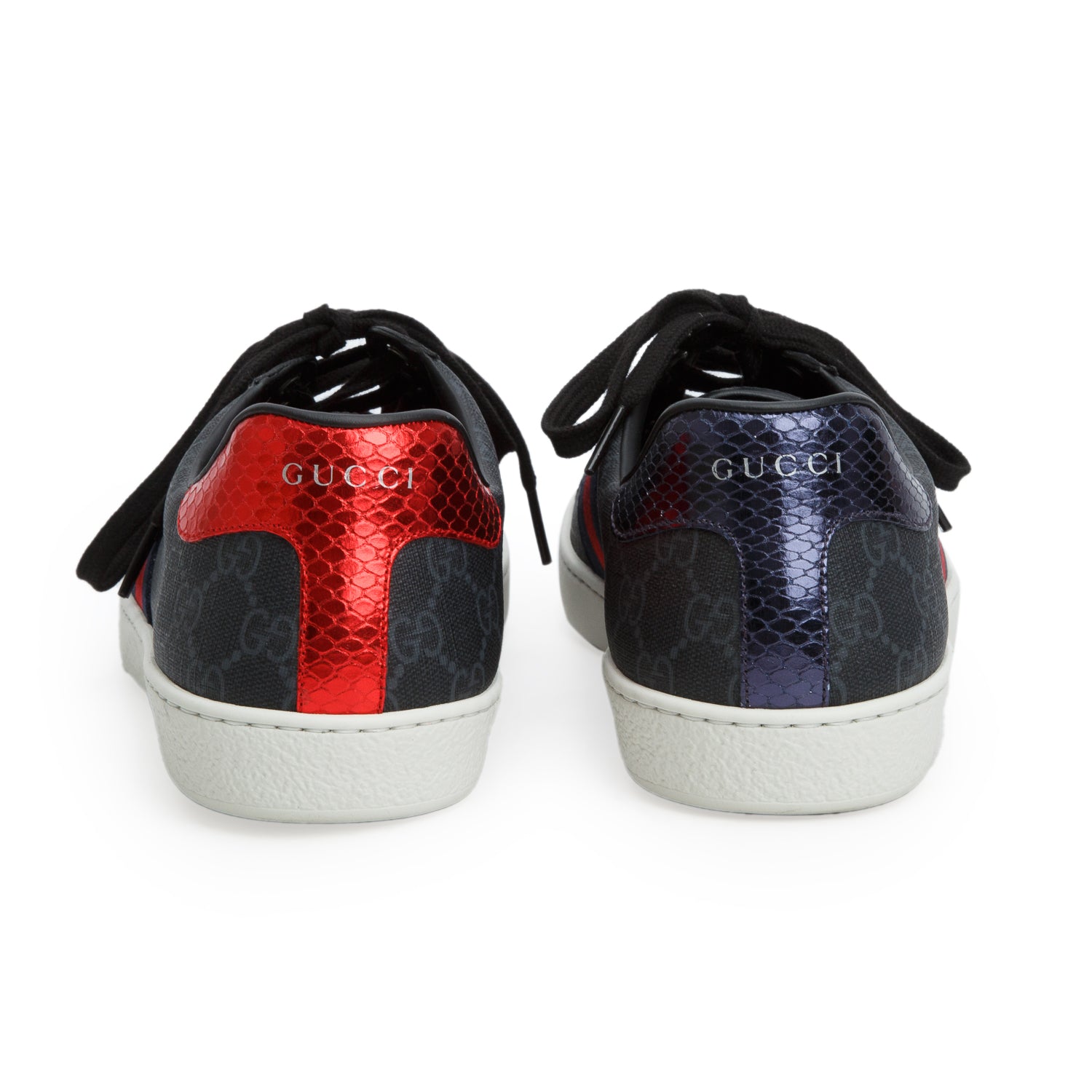 Gucci Grey GG Supreme Red Python Trim Web Ace Sneakers, Men's Size 9.5 w/ Box