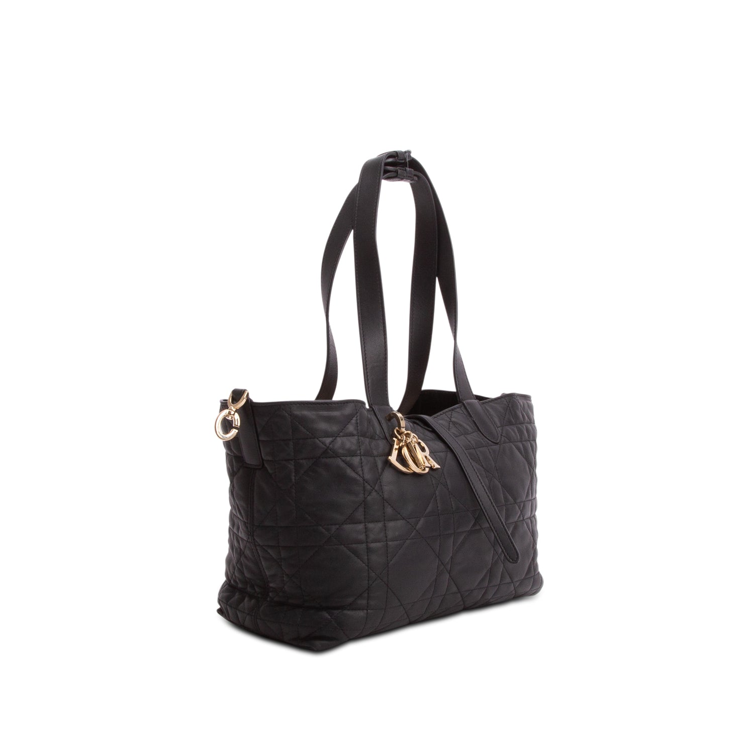 Christian Dior 2023 Black Calfskin Macrocannage Medium Toujours Tote w/ Pouch