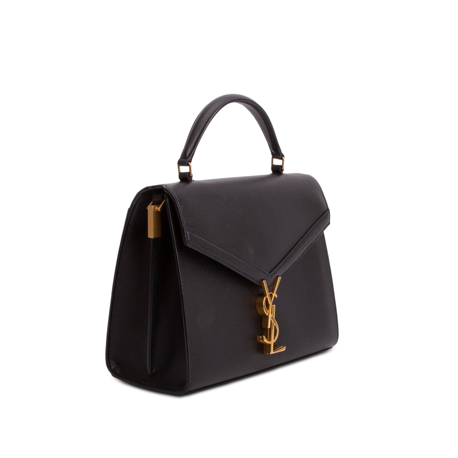 Saint Laurent 2021 Black Grain de Poudre Medium Classic Monogram Cassandra Top Handle w/ Strap
