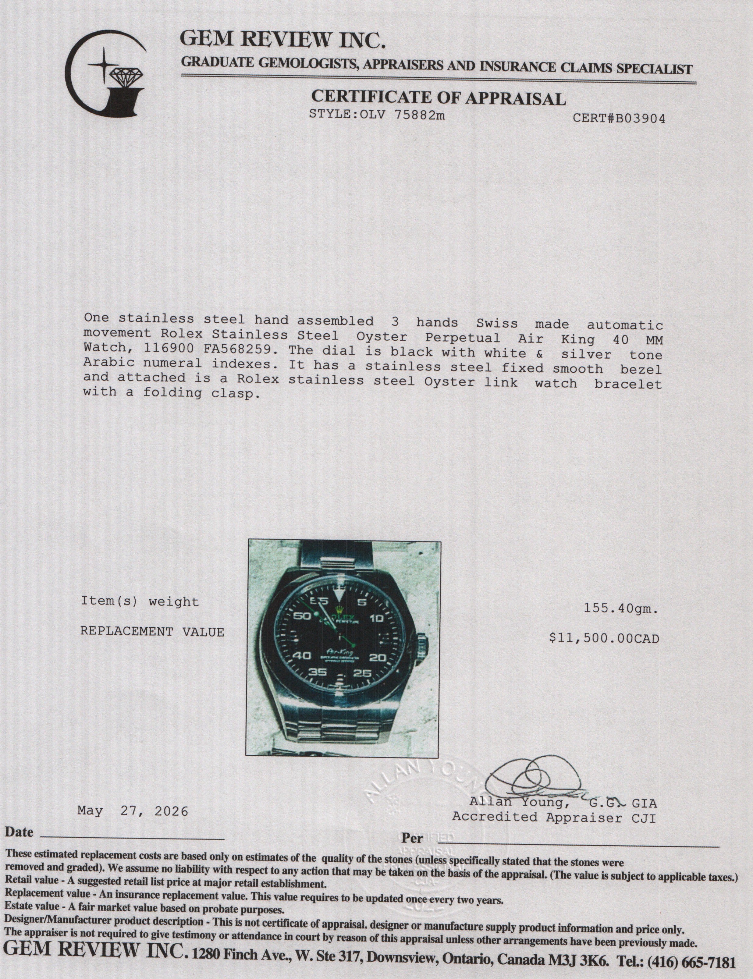 Rolex 2022 Stainless Steel Oyster Perpetual Air King 40 MM Watch 116900 w/ Box & Papers