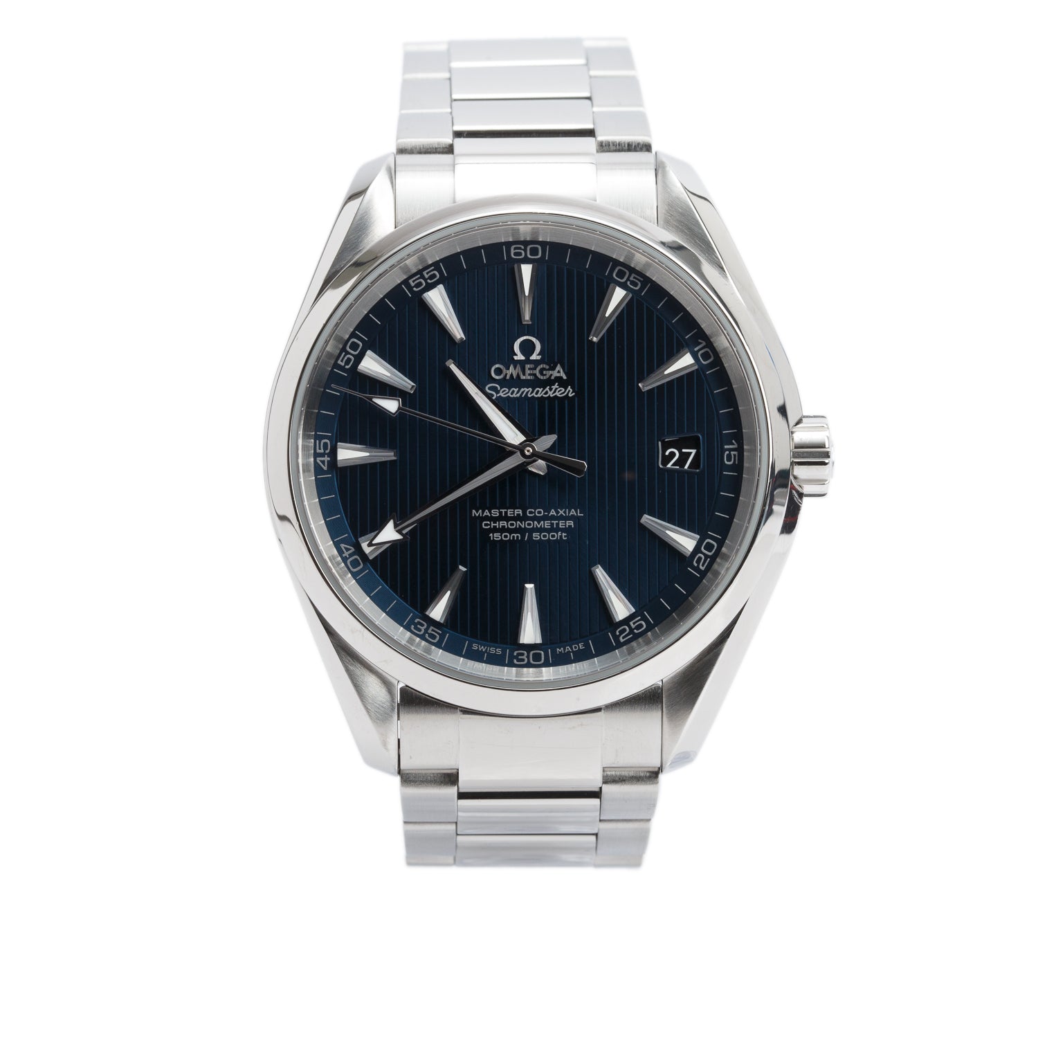 Omega Stainless Steel Seamaster Aqua Terra 150M Master Co-Axial Chronometer 41.5 MM Automatic Watch Blue Dial w/ Box