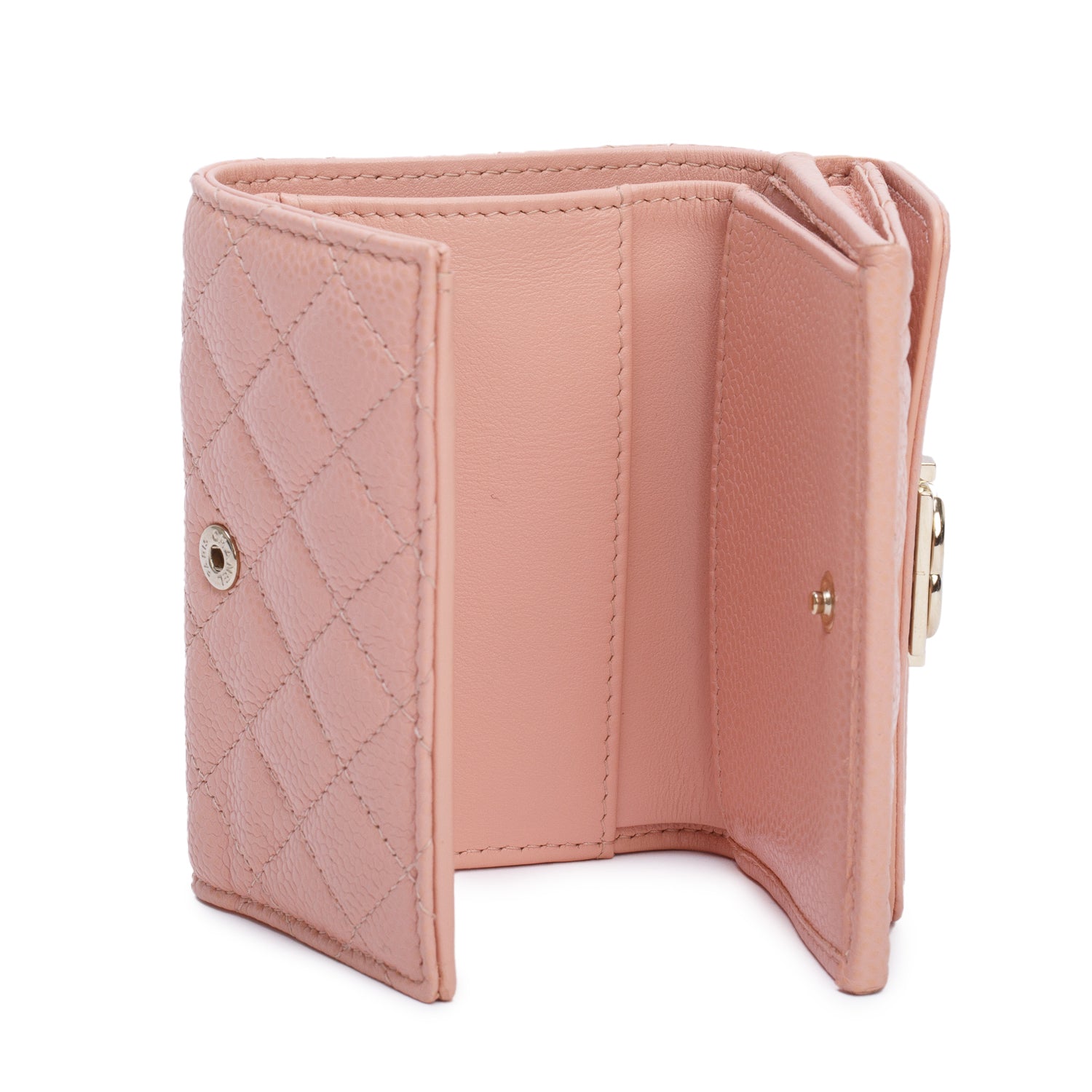 Chanel Pink Quilted Caviar Leather Boy Trifold Compact Wallet w/ Box & Authenticity Card