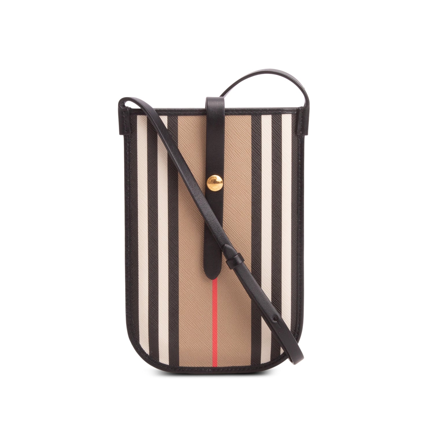Burberry Black Leather Icon Stripe Canvas Phone Case