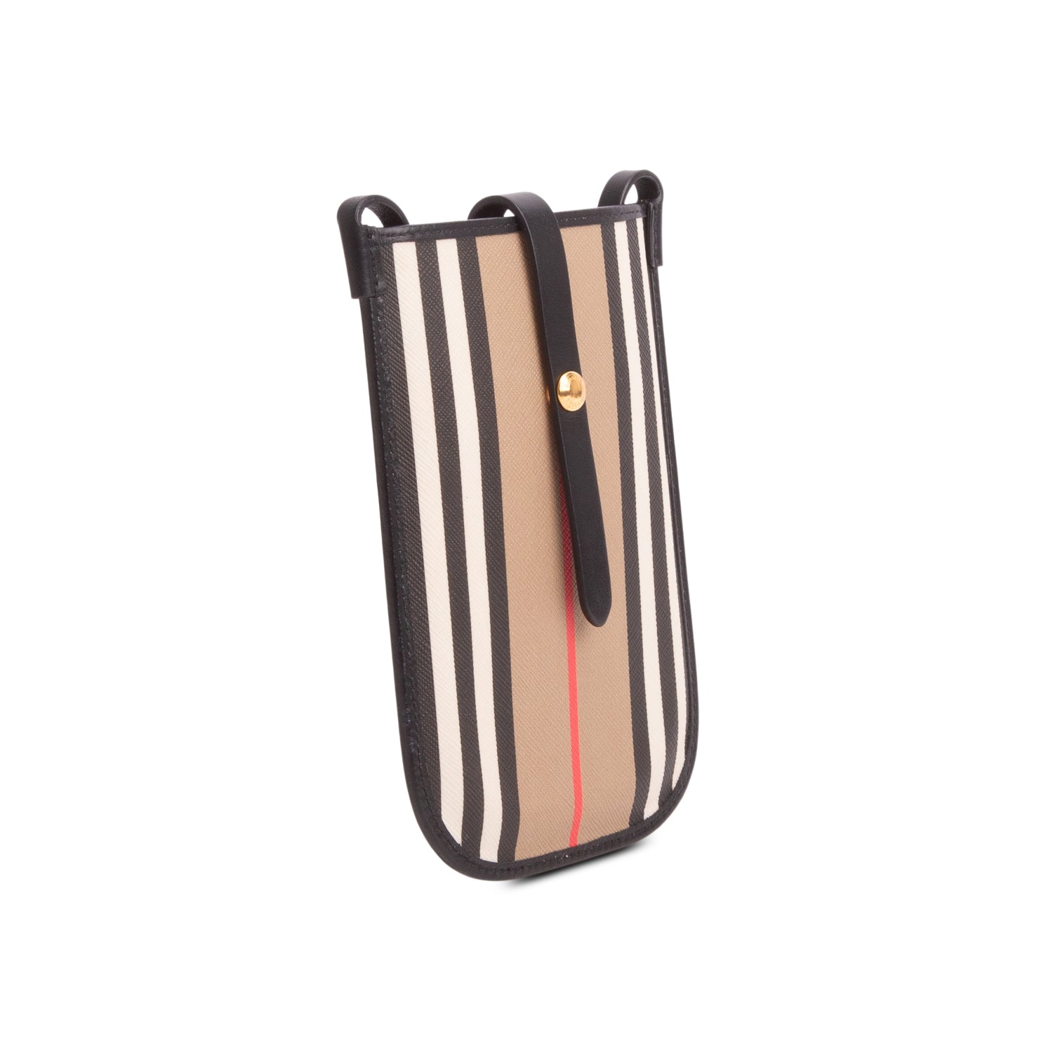 Burberry Black Leather Icon Stripe Canvas Phone Case