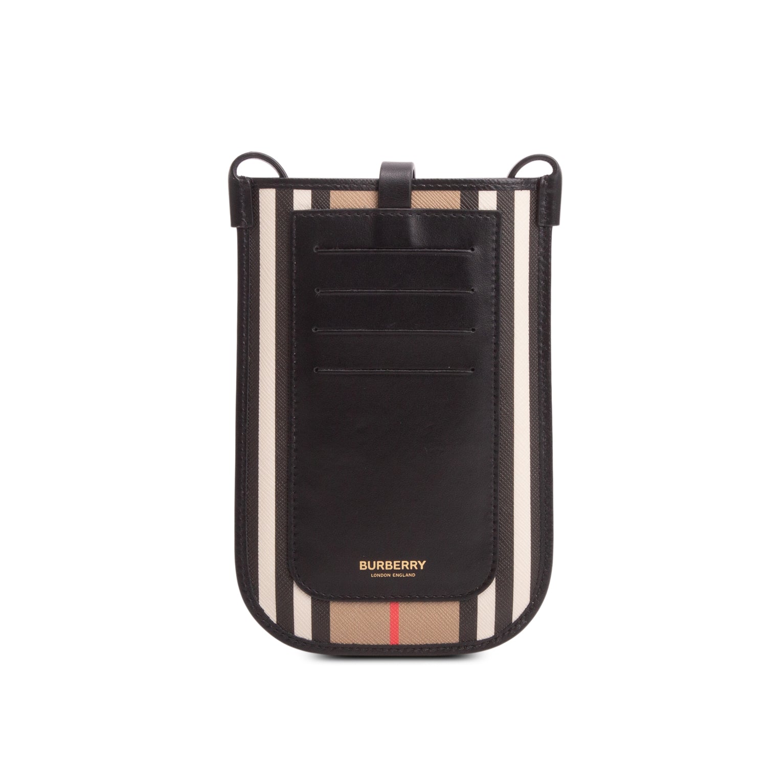 Burberry Black Leather Icon Stripe Canvas Phone Case
