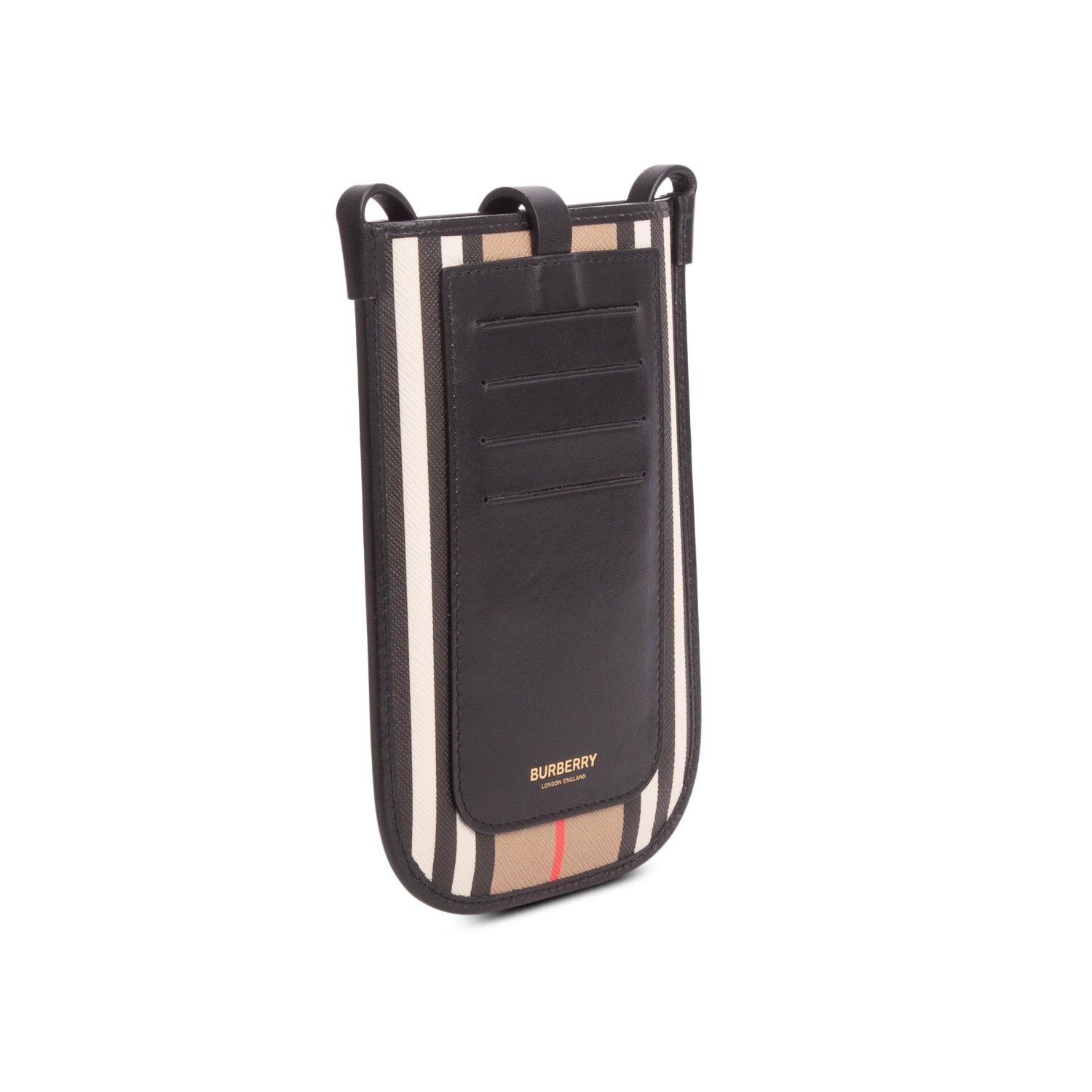 Burberry Black Leather Icon Stripe Canvas Phone Case