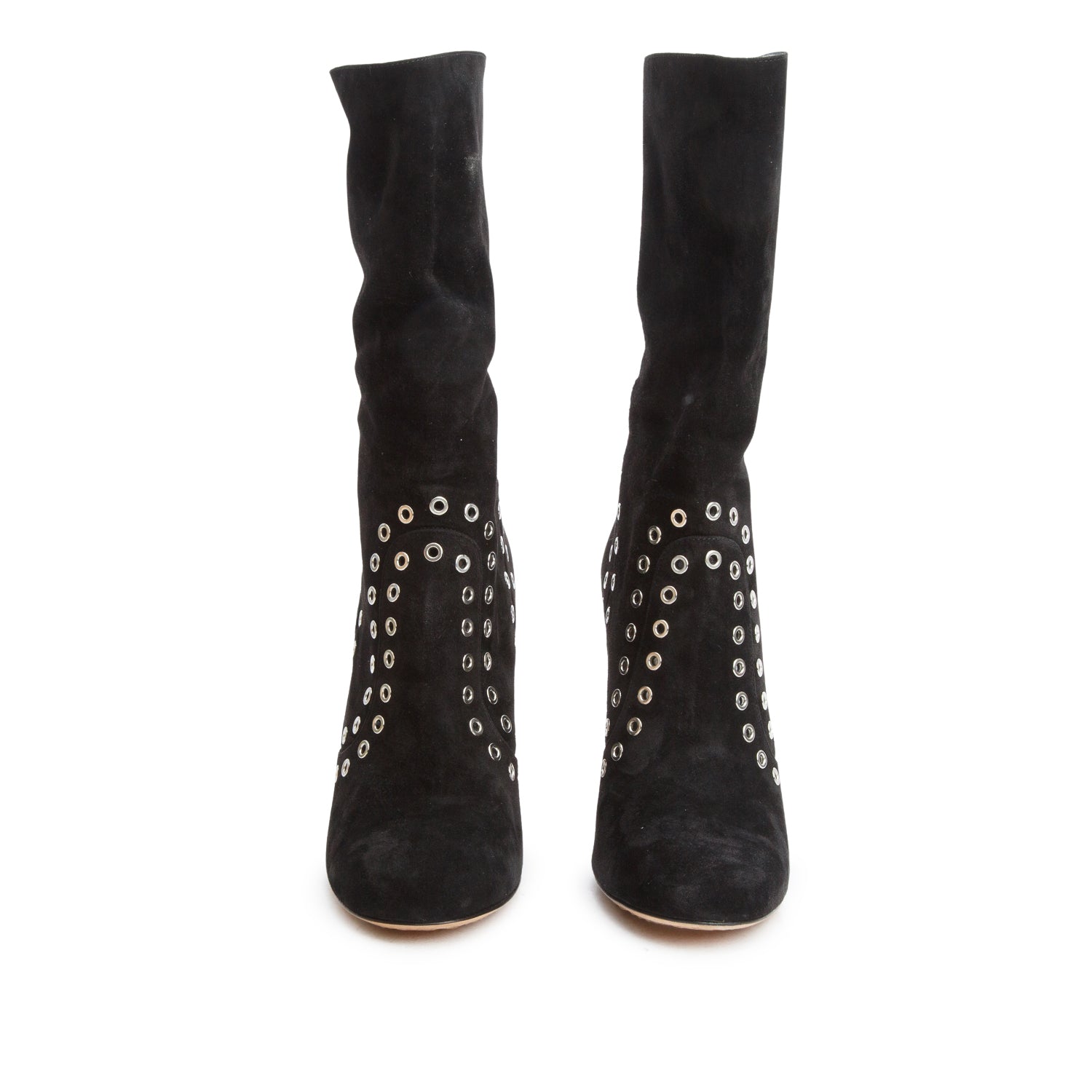 Alexander McQueen Black Suede Mid Calf Heel Boots, Size 40 w/ Box