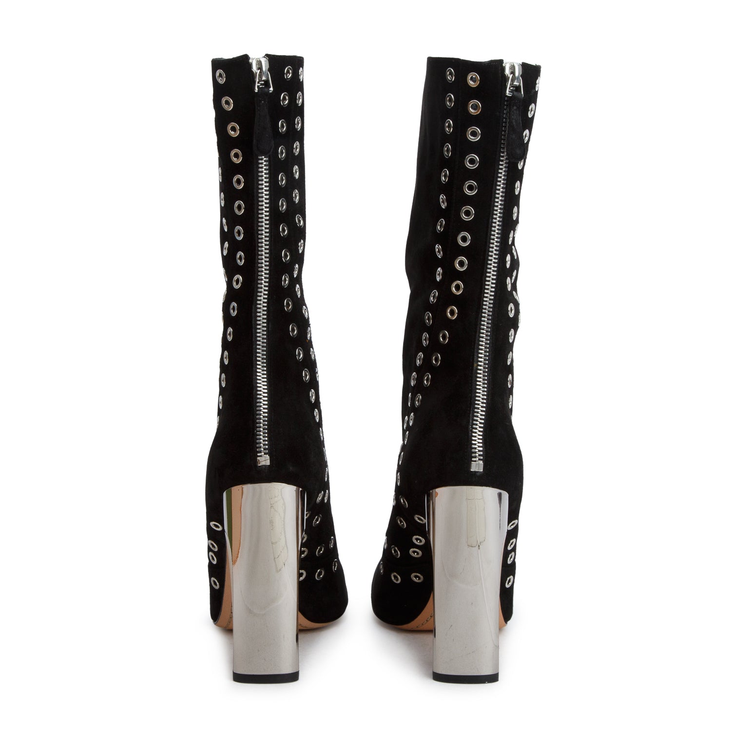 Alexander McQueen Black Suede Mid Calf Heel Boots, Size 40 w/ Box