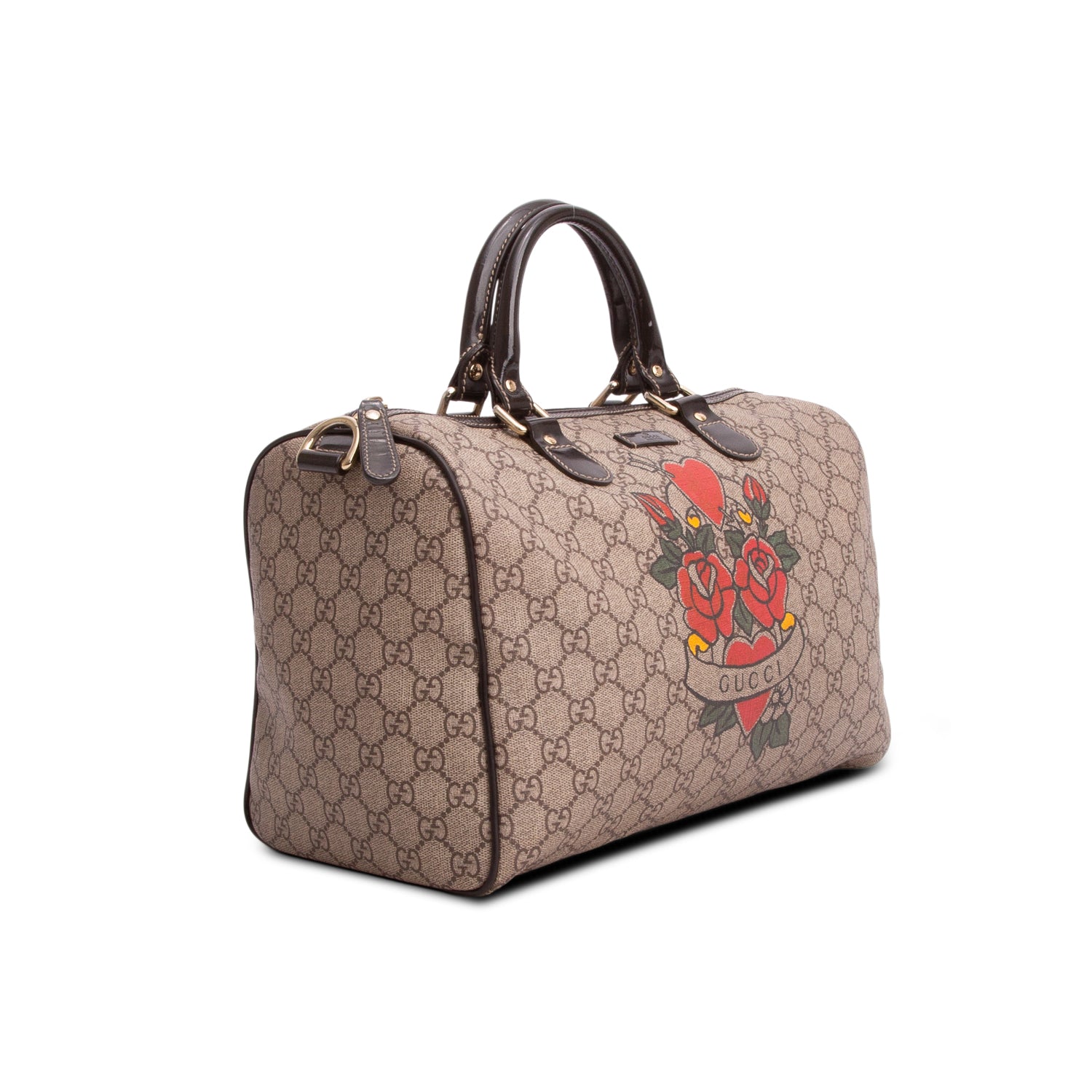 Gucci Beige GG Plus Monogram Tattoo Heart Medium Joy Boston Bag