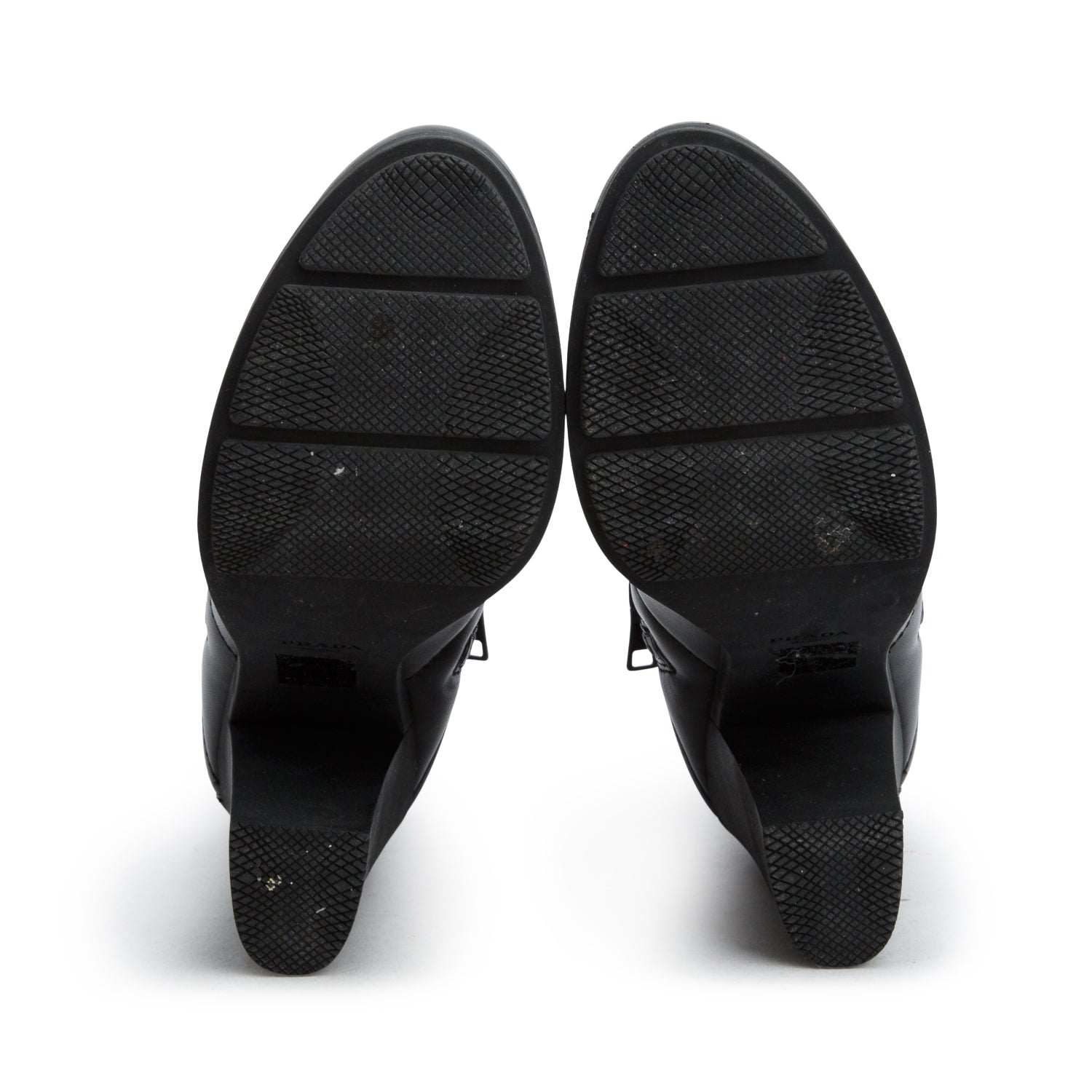 Prada Black Leather Wedge Lace-Up Ankle Boots, Size 8.5 w/ Box
