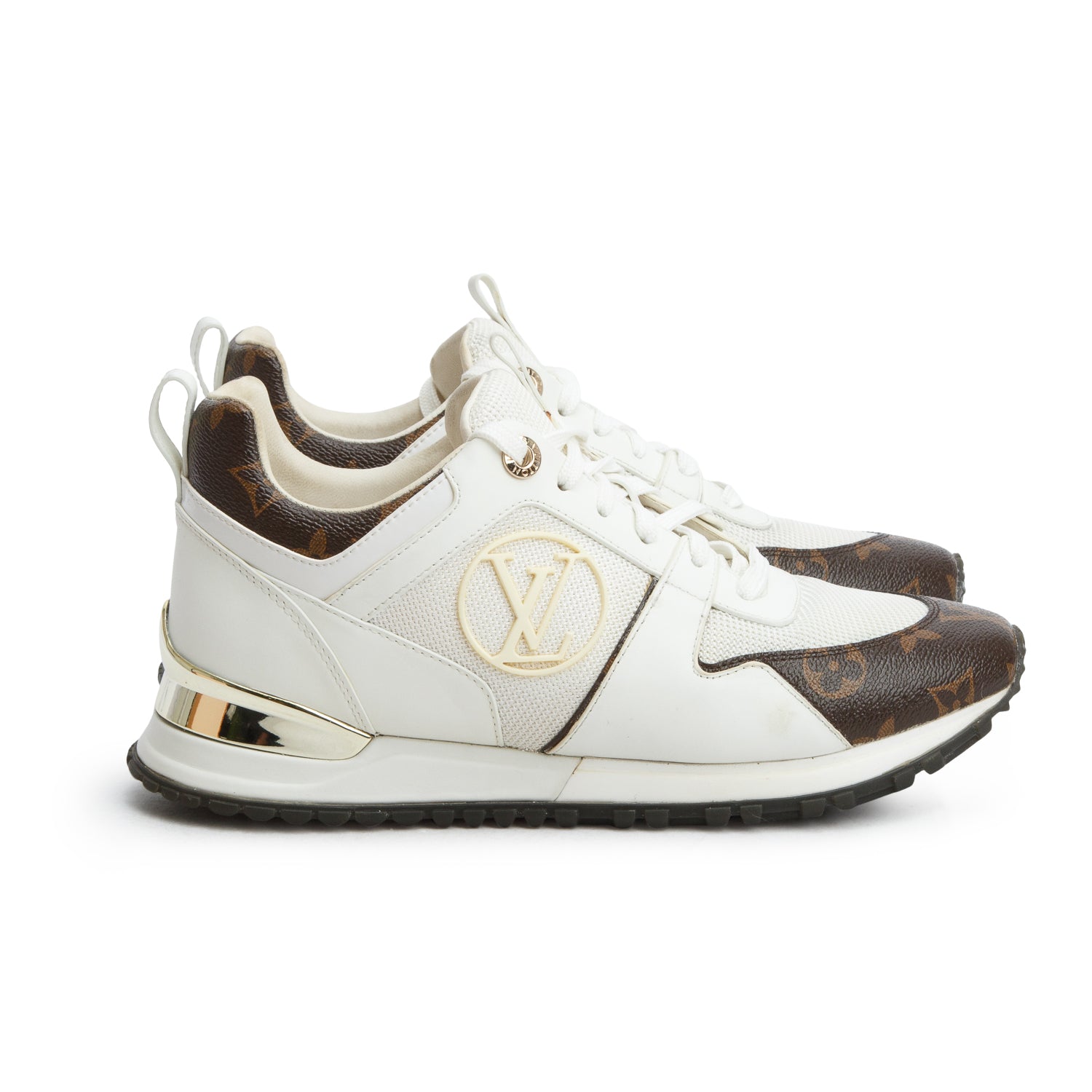 Louis Vuitton Monogram Mesh Calfskin Run Away LV Trainer Sneakers, Size 38 w/ Box