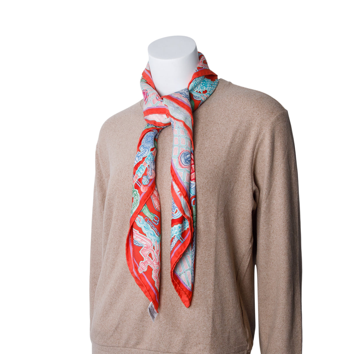 Hermes Pink & Multicolor 'Super Silk Quest' Scarf 90 w/ Box