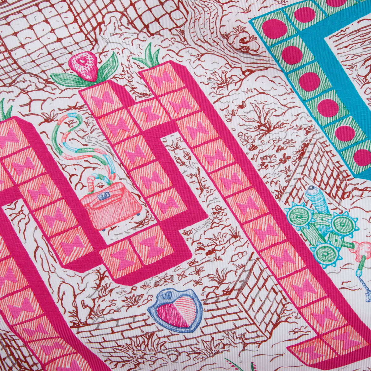 Hermes Pink & Multicolor 'Super Silk Quest' Scarf 90 w/ Box