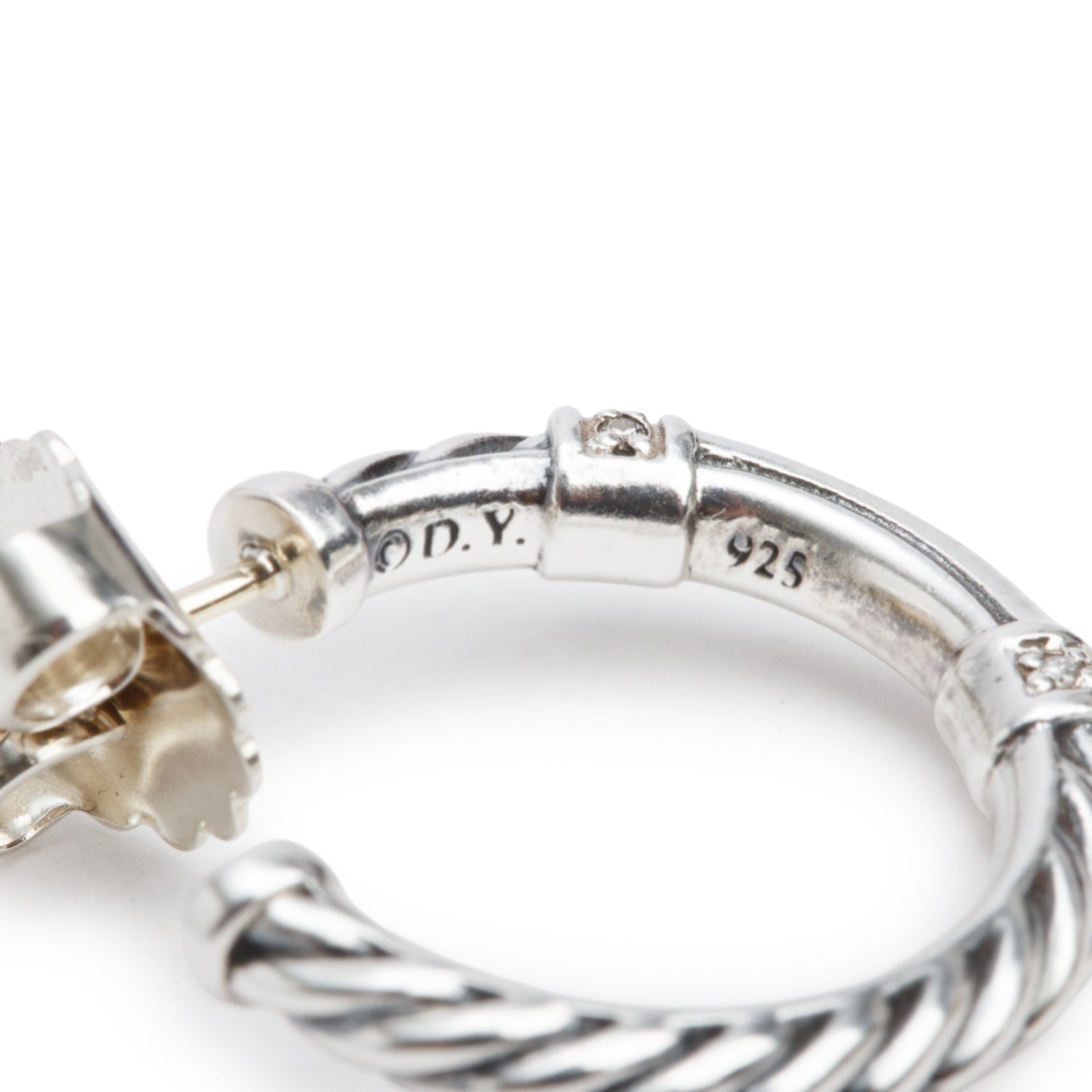David Yurman Sterling Silver Diamond Cable Metro Hoop Earrings