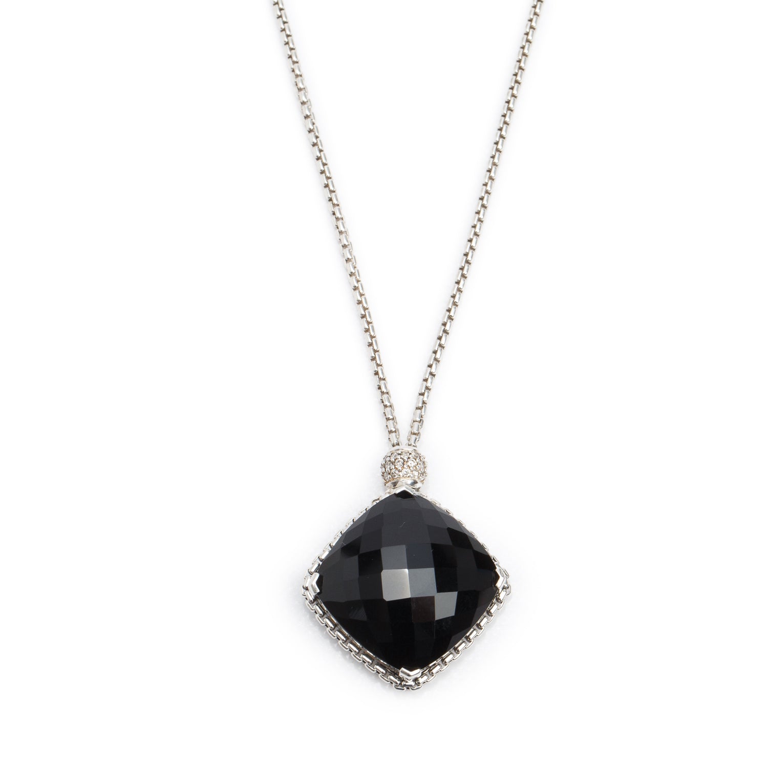 David Yurman Sterling Silver Onyx & Diamond Cable Pendant Necklace