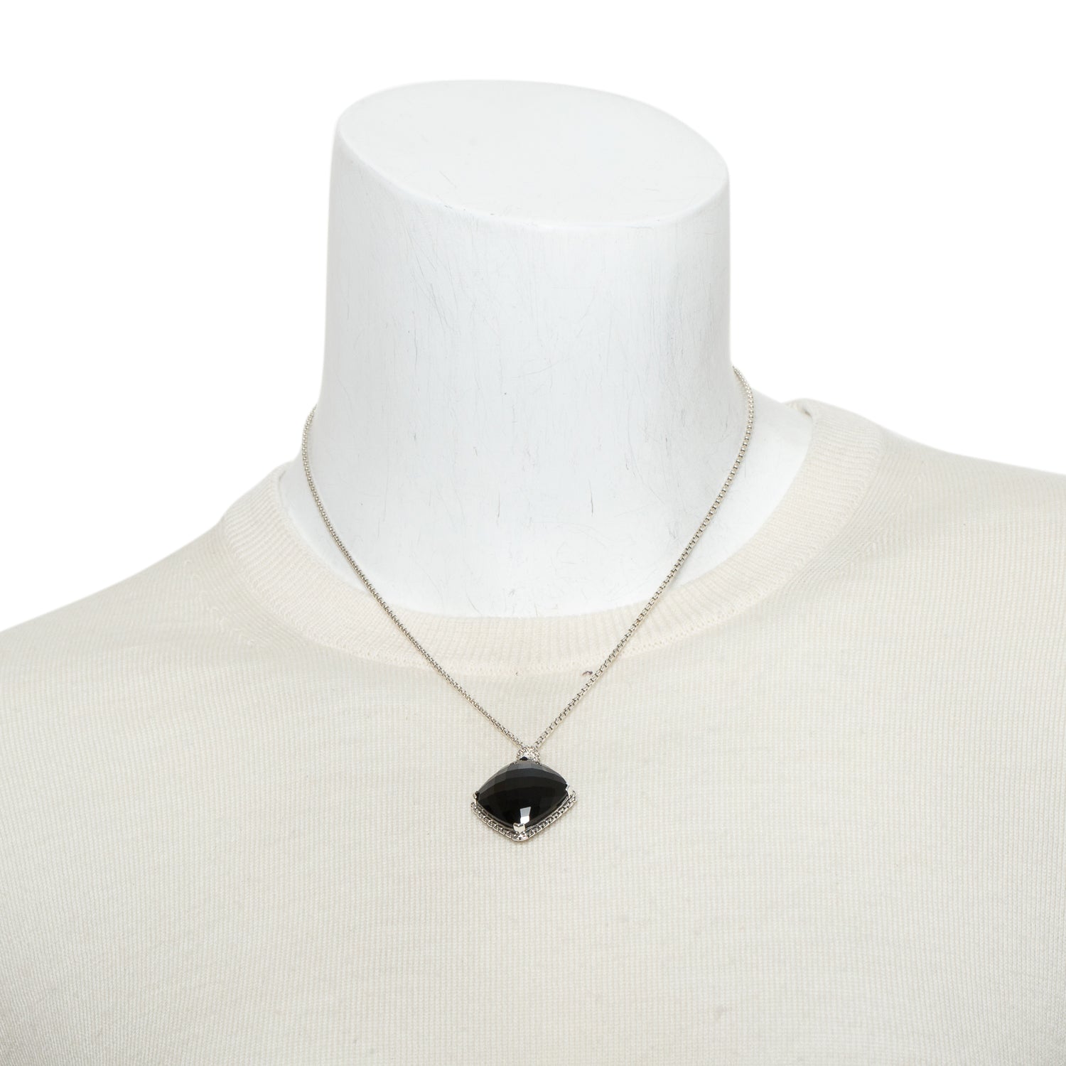 David Yurman Sterling Silver Onyx & Diamond Cable Pendant Necklace