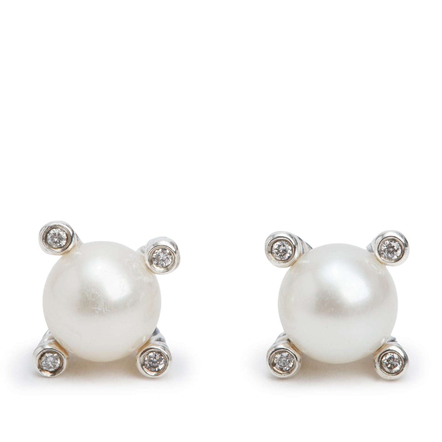 David Yurman Sterling Silver Pearl & Diamond Stud Earrings, 7.4MM