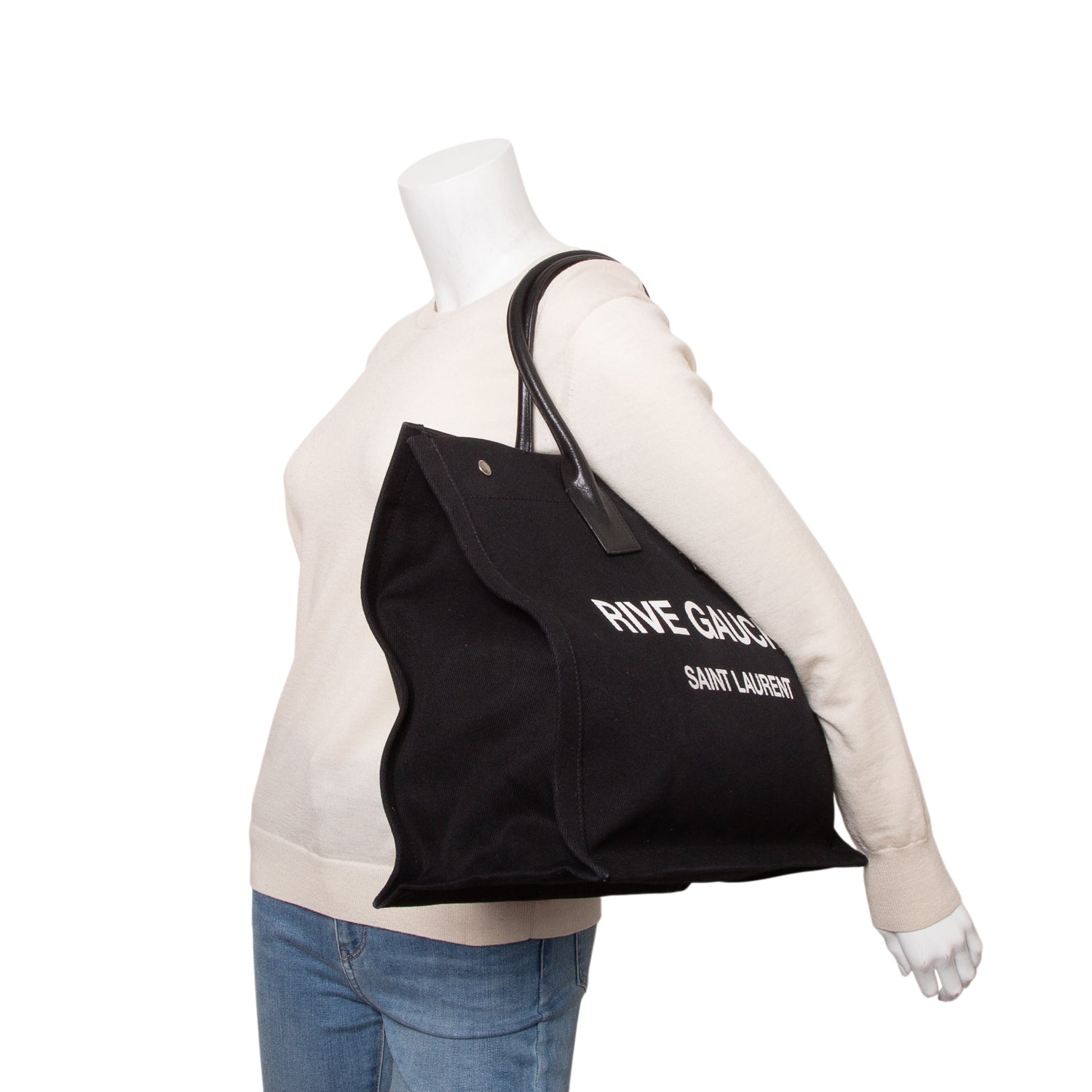 Saint Laurent Black Canvas Large Rive Gauche Canvas Tote