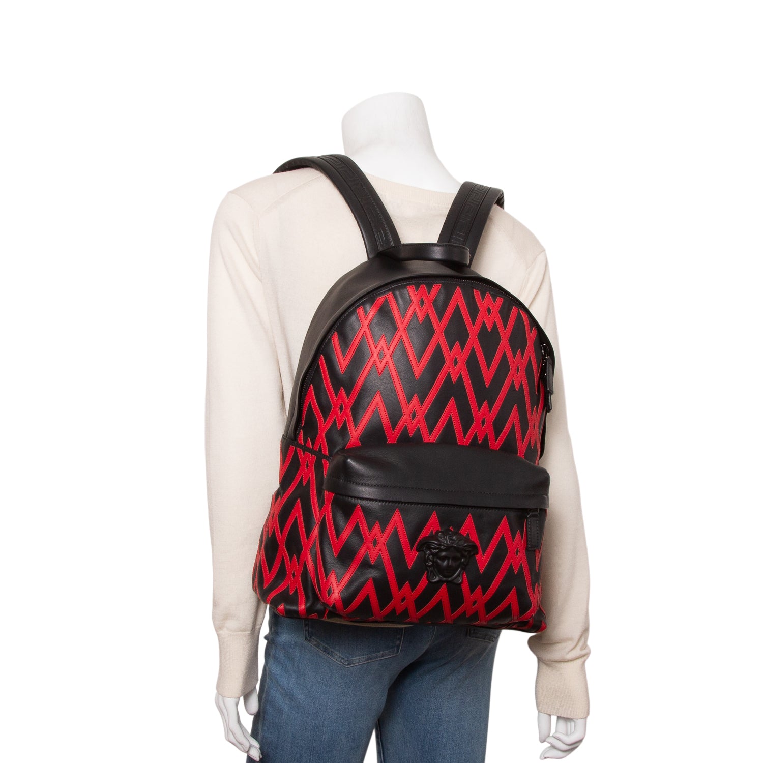 Versace Black/Red Calfskin La Medusa Backpack