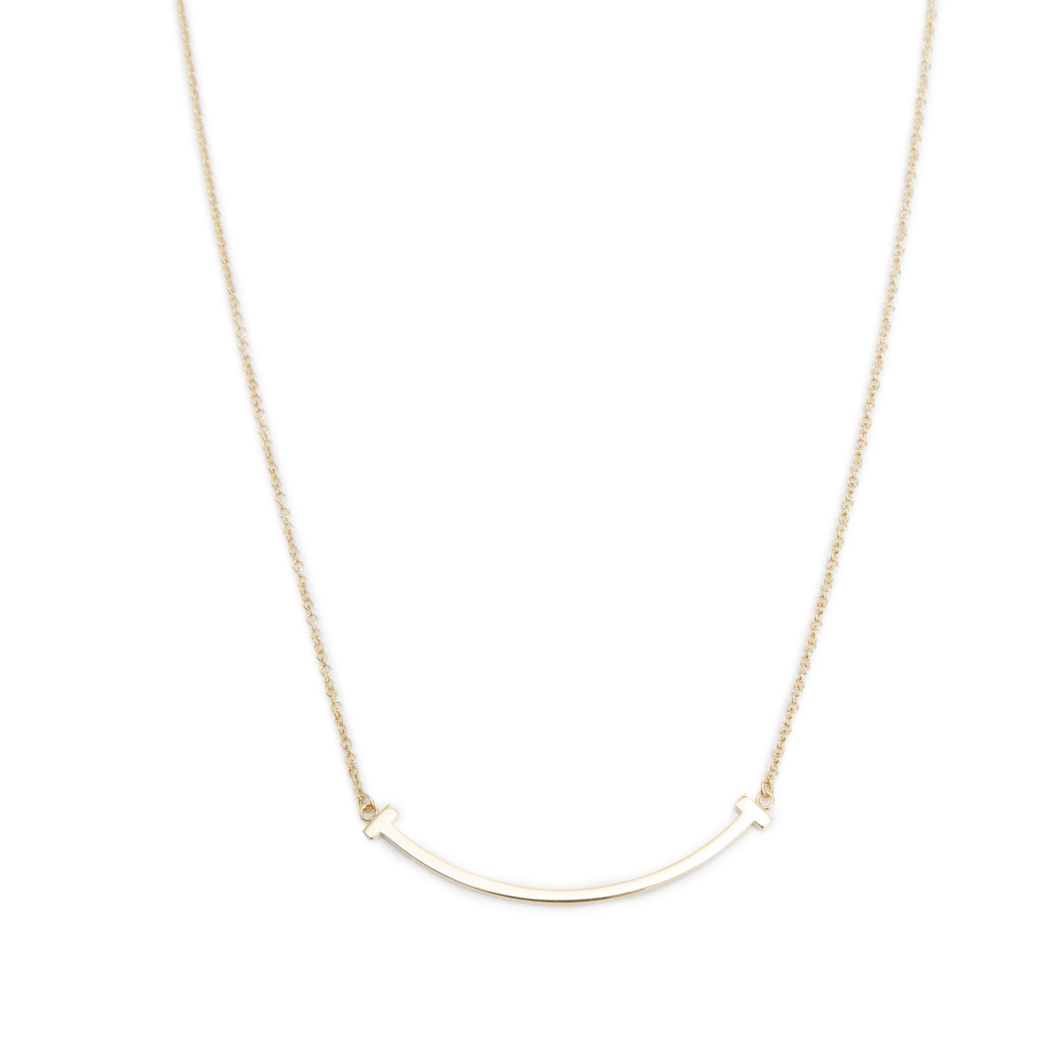 Tiffany & Co. 18k Yellow Gold Small T Smile Pendant Necklace w/ Box