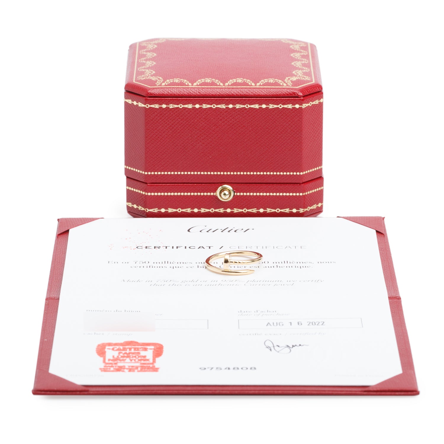 Cartier 2022 18k Yellow Gold Juste Un Clou Ring, Small Model, Size 53 6.25 w/ Box & Certificate