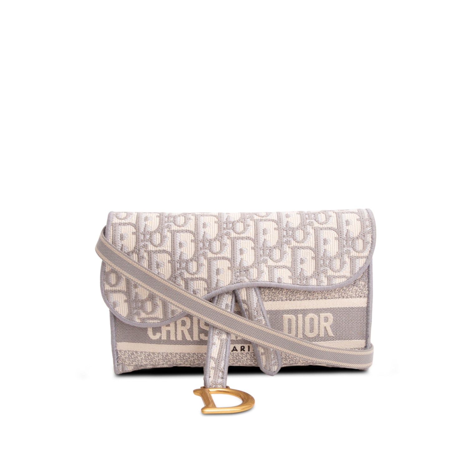 Christian Dior 2021 Grey Oblique Slim Saddle Pouch