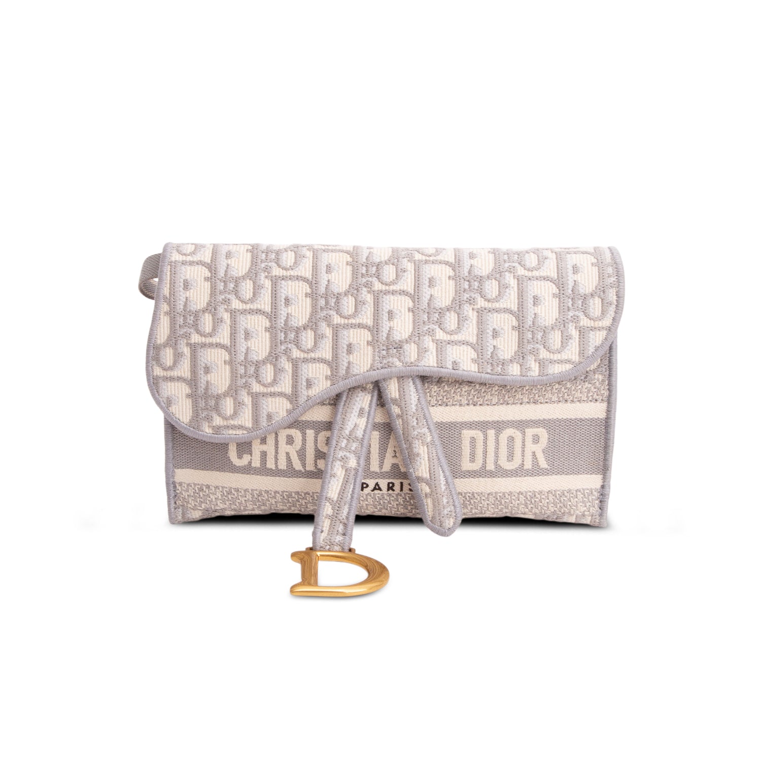 Christian Dior 2021 Grey Oblique Slim Saddle Pouch