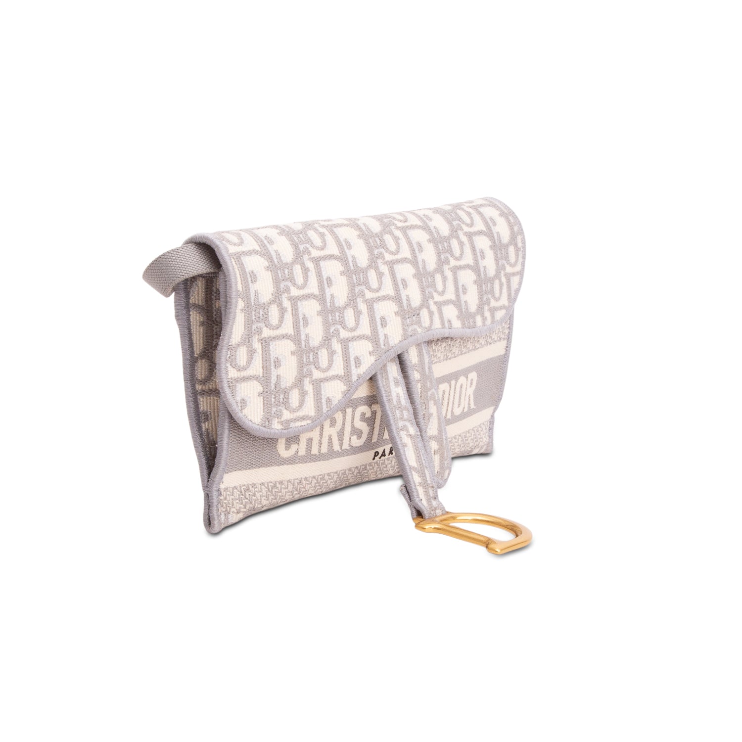 Christian Dior 2021 Grey Oblique Slim Saddle Pouch
