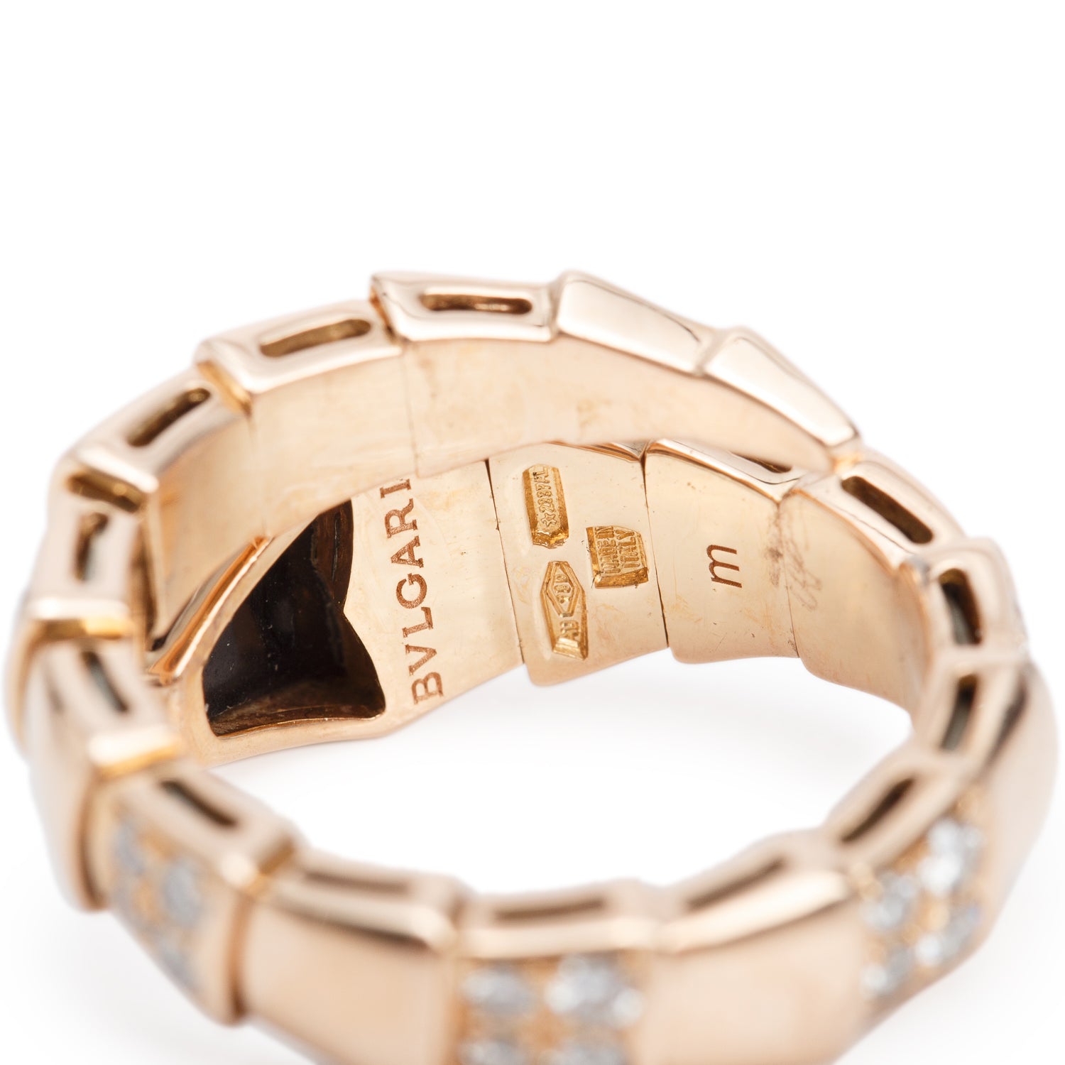BVLGARI 18k Rose Gold Onyx & Diamond Serpenti Viper Ring, Size M w/ Box