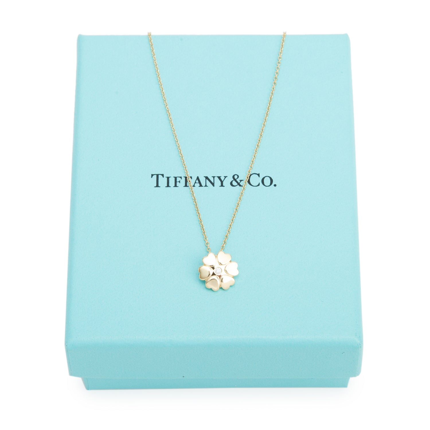 Tiffany & Co. Paloma Picasso 18k Yellow Gold Diamond Crown of Hearts Pendant Necklace w/ Box