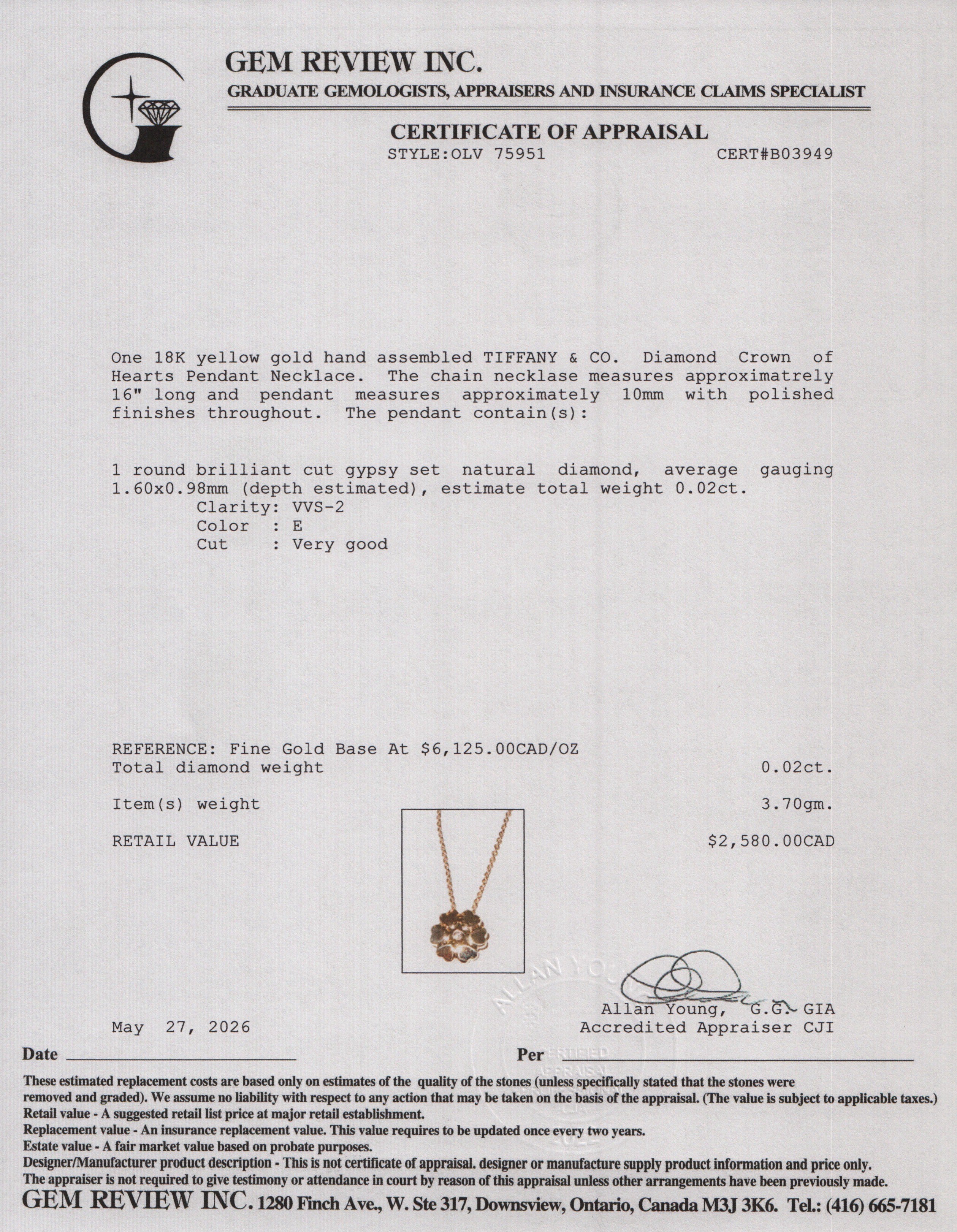 Tiffany & Co. Paloma Picasso 18k Yellow Gold Diamond Crown of Hearts Pendant Necklace w/ Box