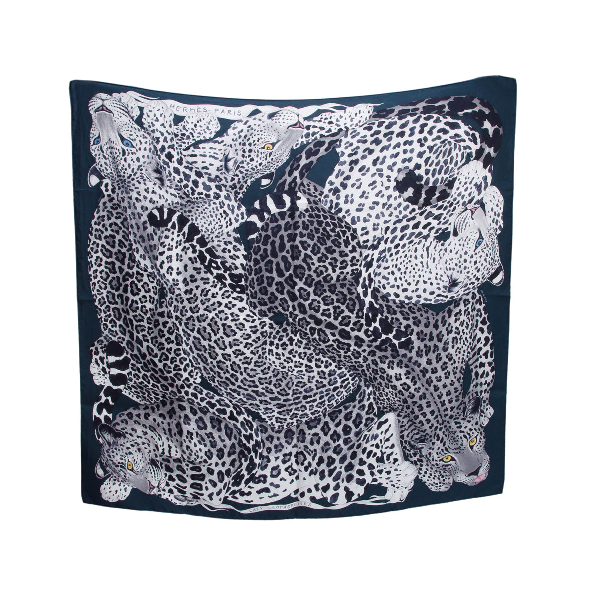 Hermes Green & Multicolor 'Lazy Leopardesses' Scarf 90 w/ Box