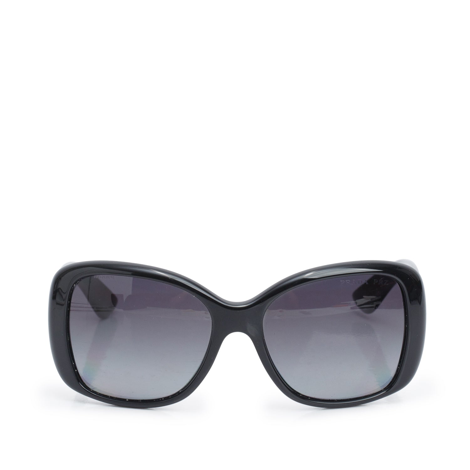 Prada Black SPR 32P Black Acetate Triangle Logo Oversized Square Sunglasses w/ Case