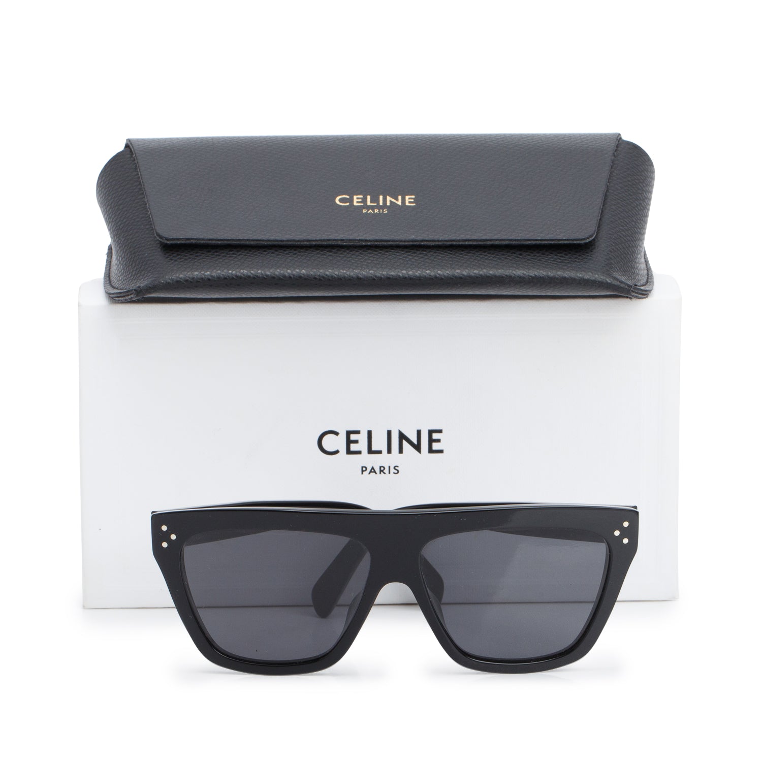 Celine CL40256I Black Acetate Square Shield Sunglasses w/ Box & Case