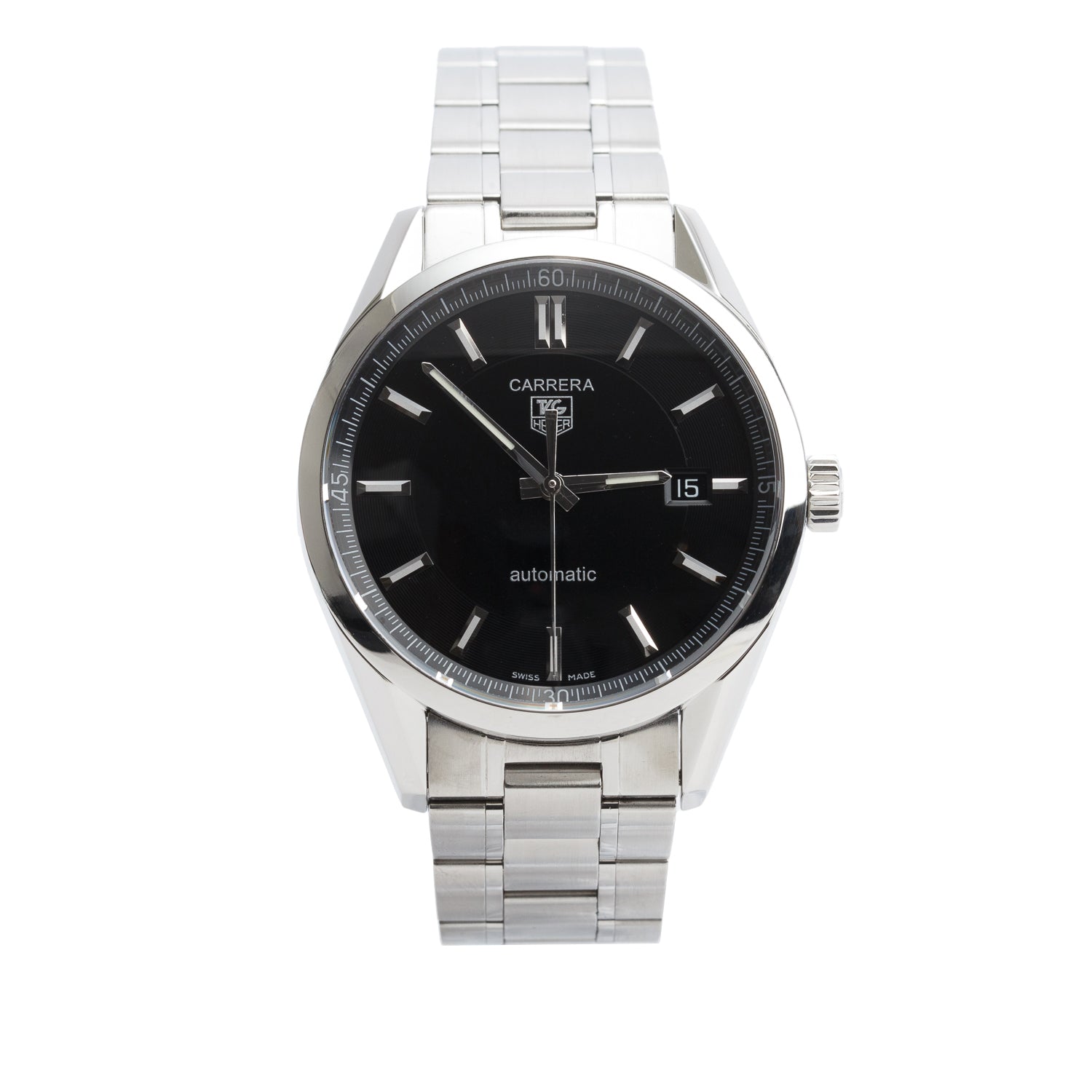 Tag Heuer Stainless Steel Carrera Calibre 5 39 MM Automatic Watch Black Dial WV211B-2 w/ Box & Papers