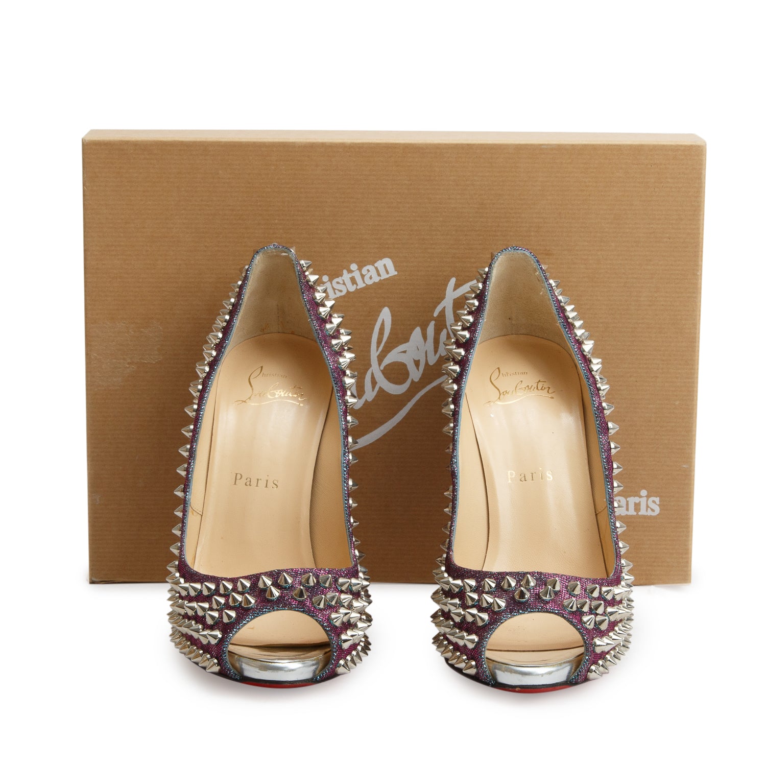 Christian Louboutin Turquoise/Violet Glitter Lame Flo Spikes 120 Pumps, Size 36 w/ Box