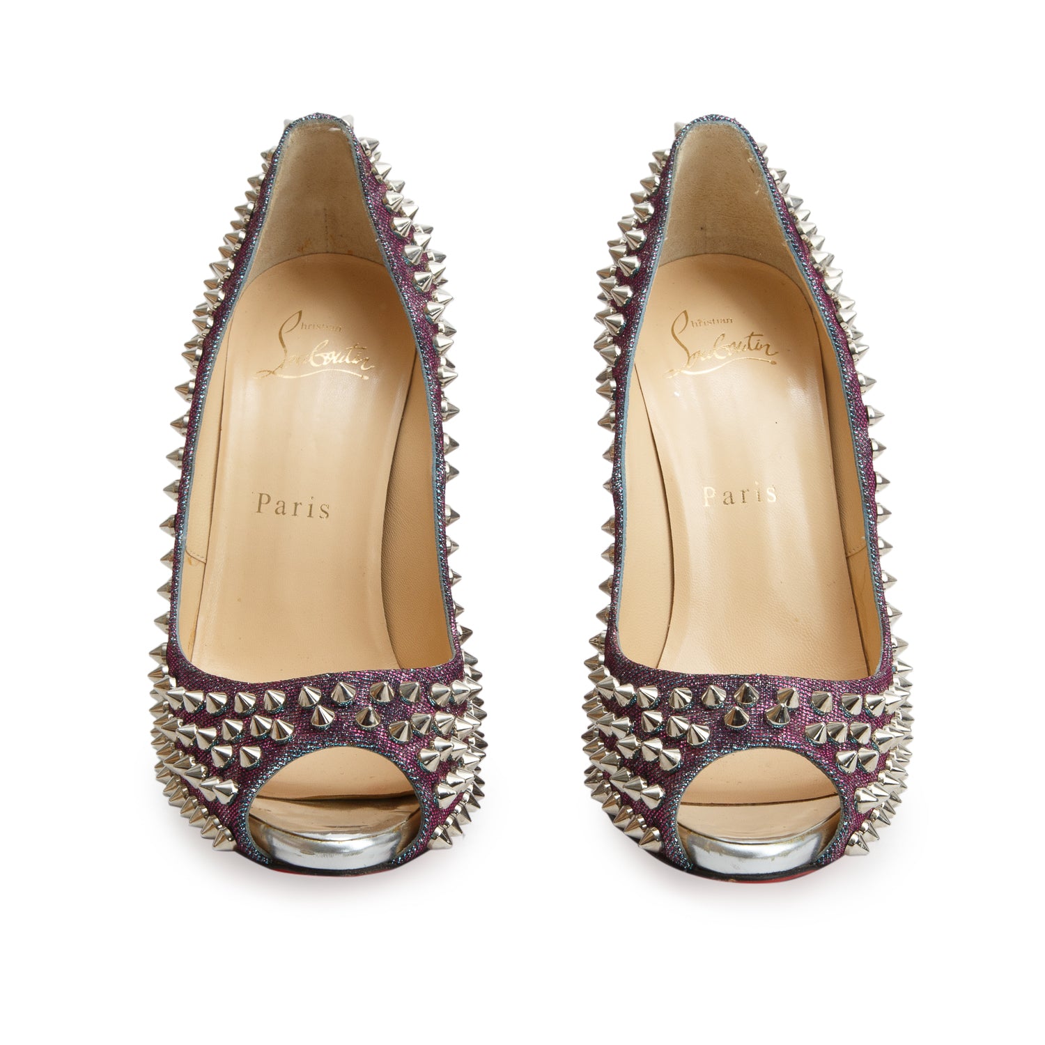 Christian Louboutin Turquoise/Violet Glitter Lame Flo Spikes 120 Pumps, Size 36 w/ Box