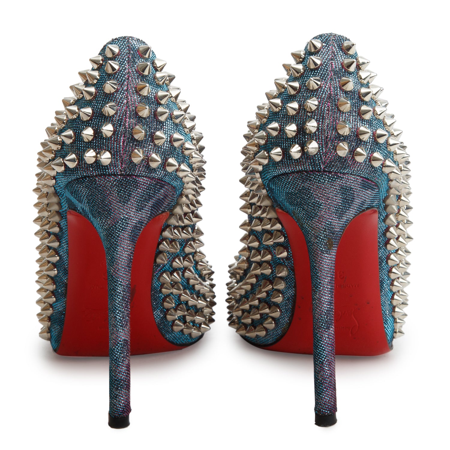 Christian Louboutin Turquoise/Violet Glitter Lame Flo Spikes 120 Pumps, Size 36 w/ Box