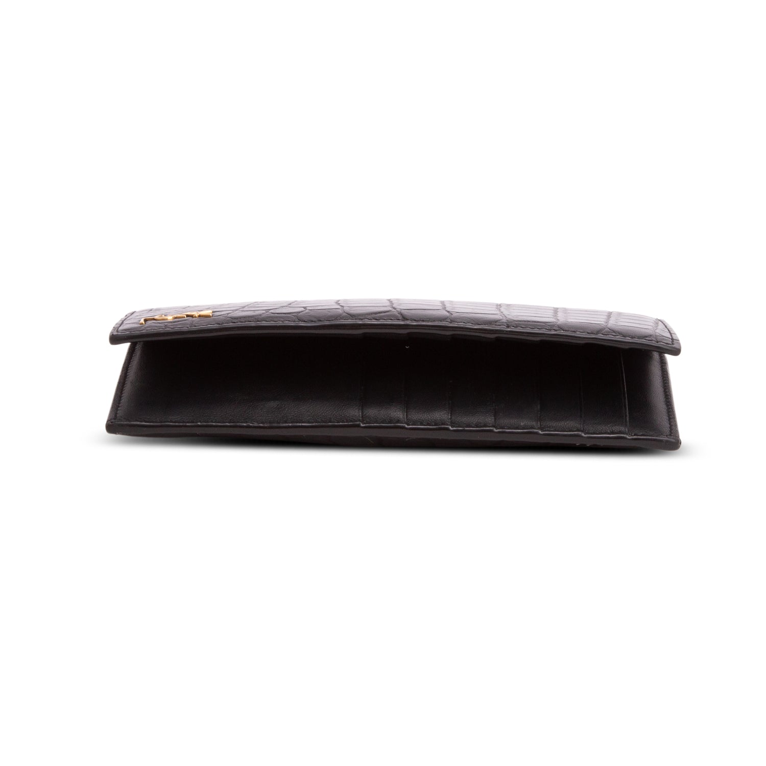 Saint Laurent 2020 Black Crocodile-Embossed Leather Tiny Cassandre Continental Wallet w/ Box & Receipt