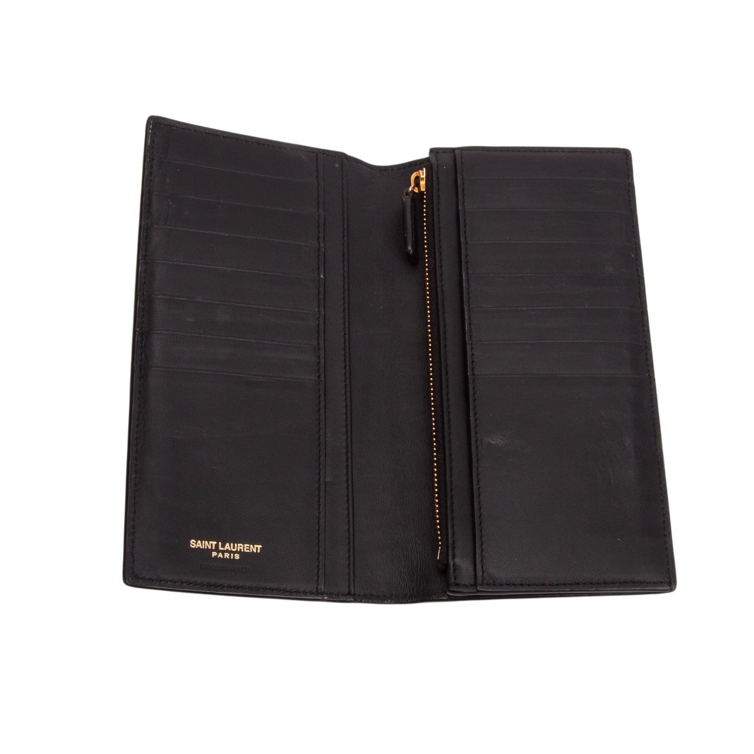 Saint Laurent 2020 Black Crocodile-Embossed Leather Tiny Cassandre Continental Wallet w/ Box & Receipt