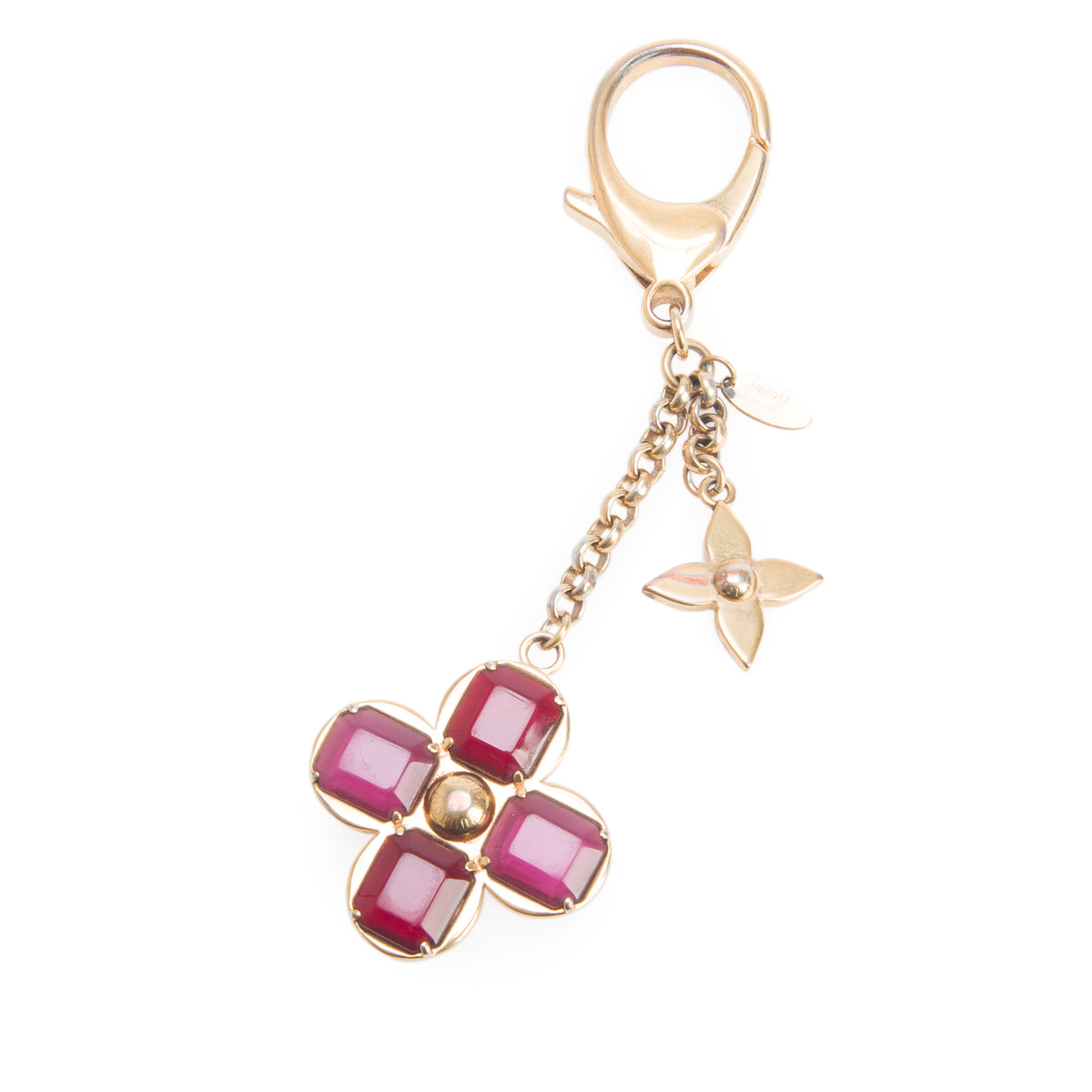 Louis Vuitton Gold-Tone Red Crystal Flower Bag Charm and Key Holder w/ Box