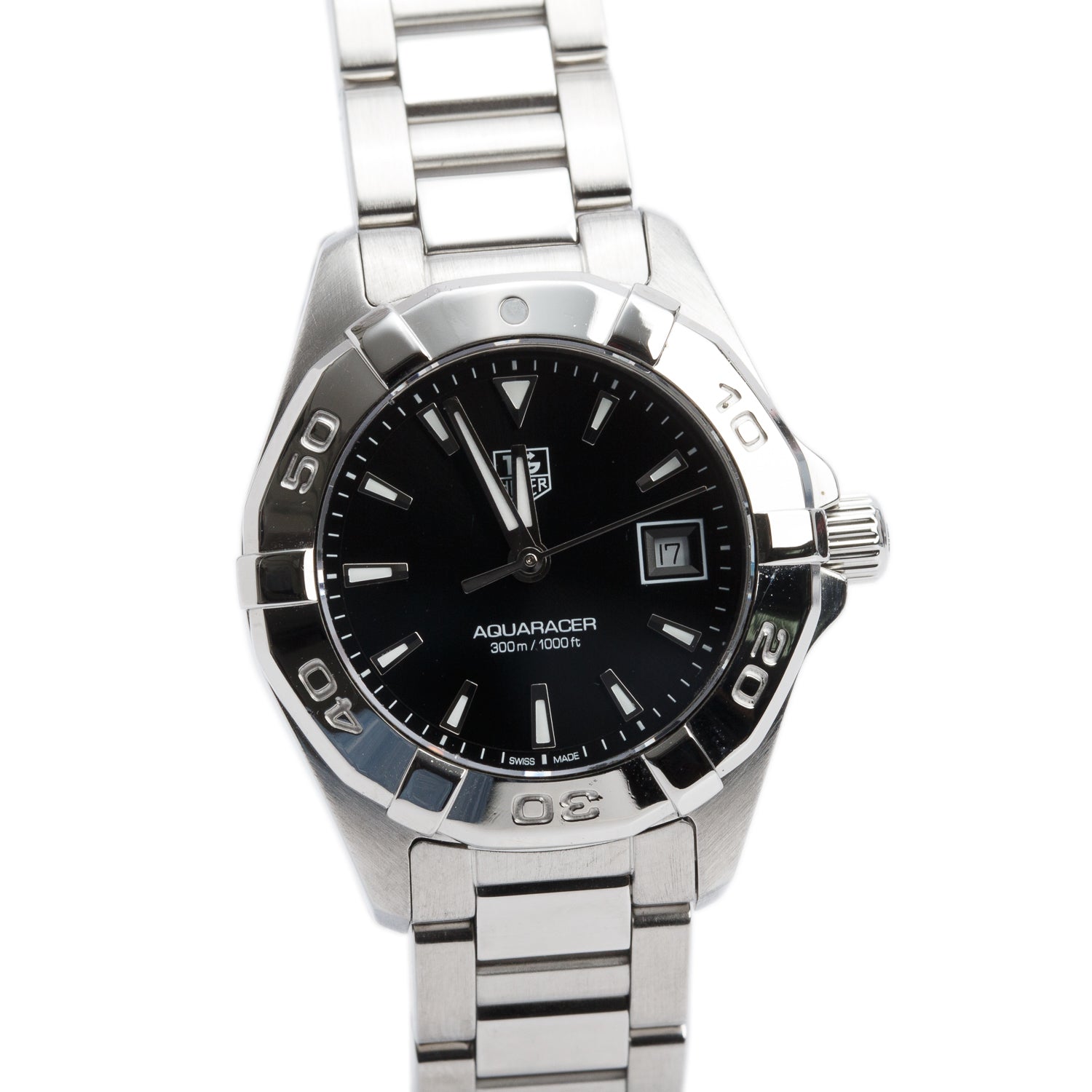 Tag Heuer Stainless Steel Aquaracer 27 MM Quartz Watch Black Dial WAY1410 w/ Box & Papers