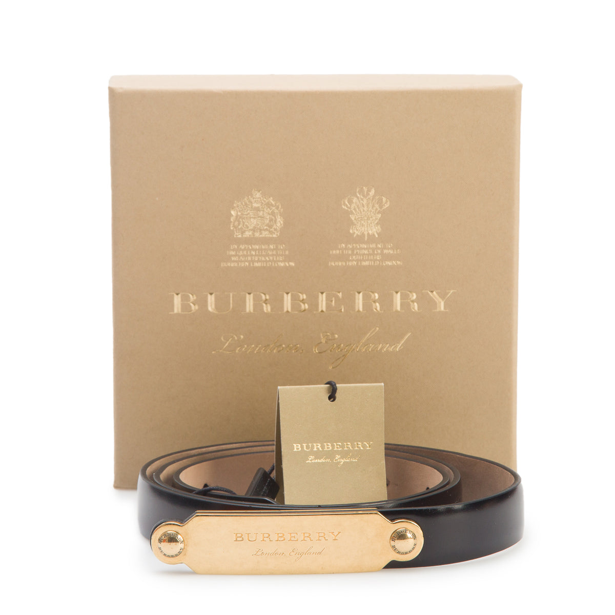 Burberry Black Patent Leather Reese Slim Belt 90 36 w/ Box