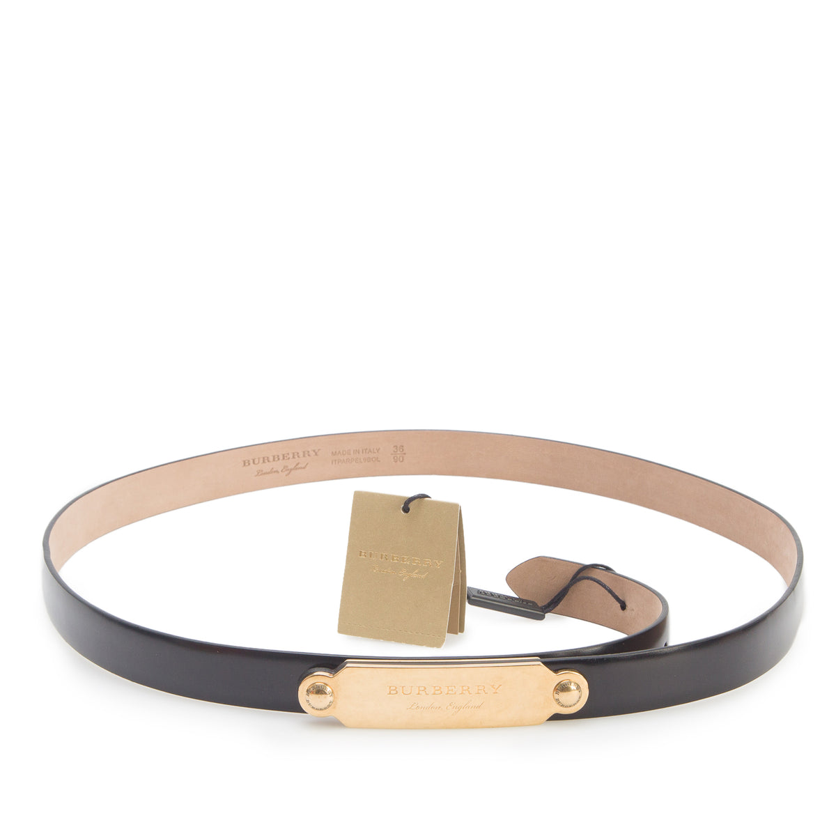 Burberry Black Patent Leather Reese Slim Belt 90 36 w/ Box
