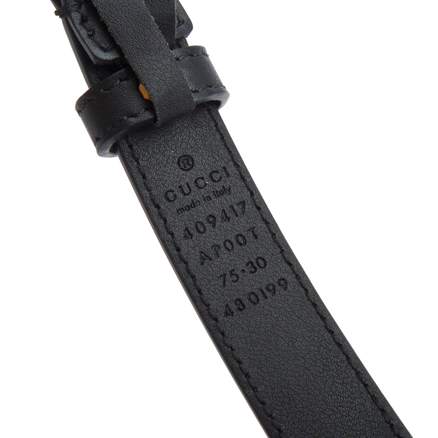 Gucci Black Leather GG Marmont Skinny Belt, 75 30