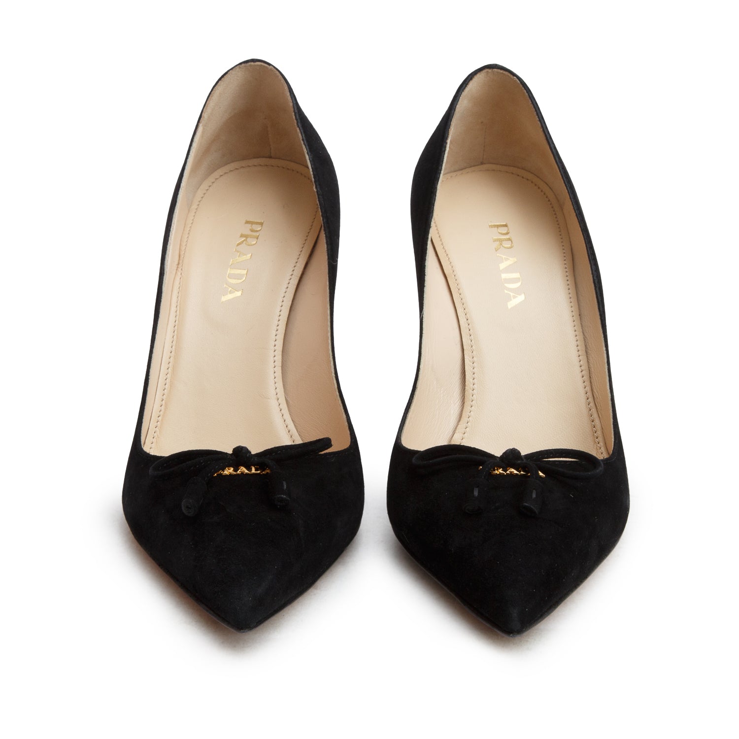 Prada Black Suede Bow Accent Pumps, Size 37 w/ Box
