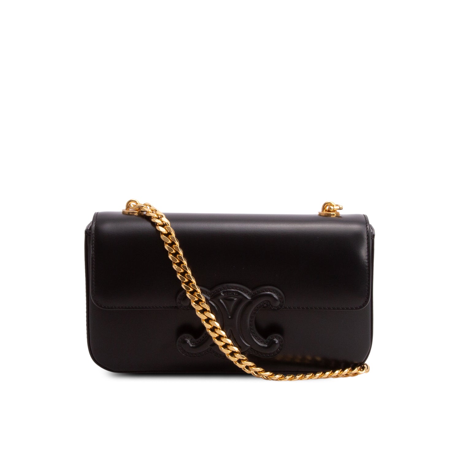 Celine 2021 Black Shiny Calfskin Claude Chain Shoulder Bag