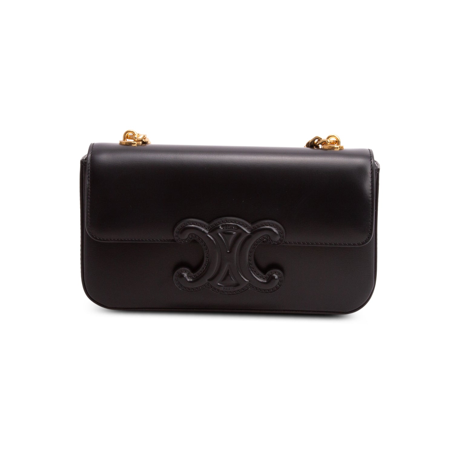 Celine 2021 Black Shiny Calfskin Claude Chain Shoulder Bag