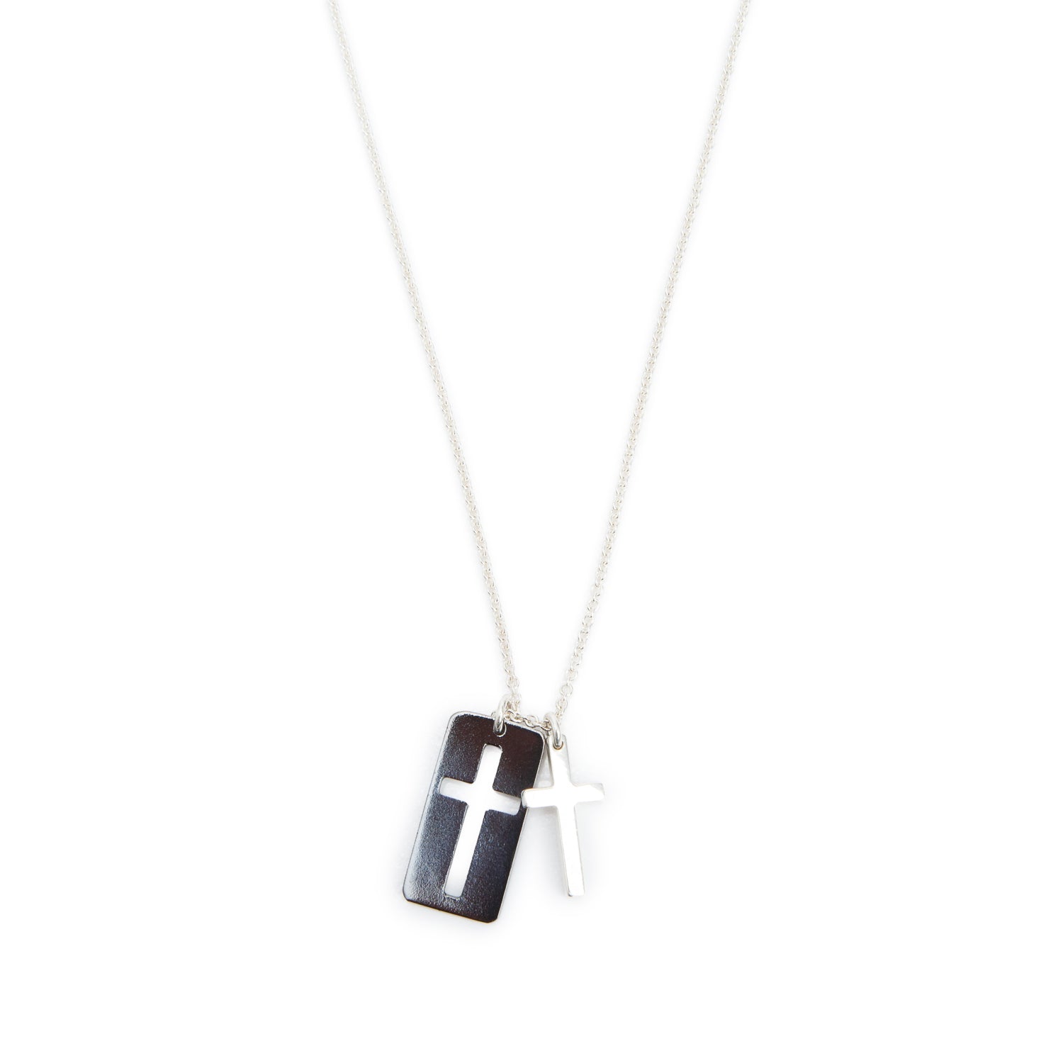 Tiffany & Co. Sterling Silver Black Titanium Cut Out  Double Cross Stencil Pendant Necklace