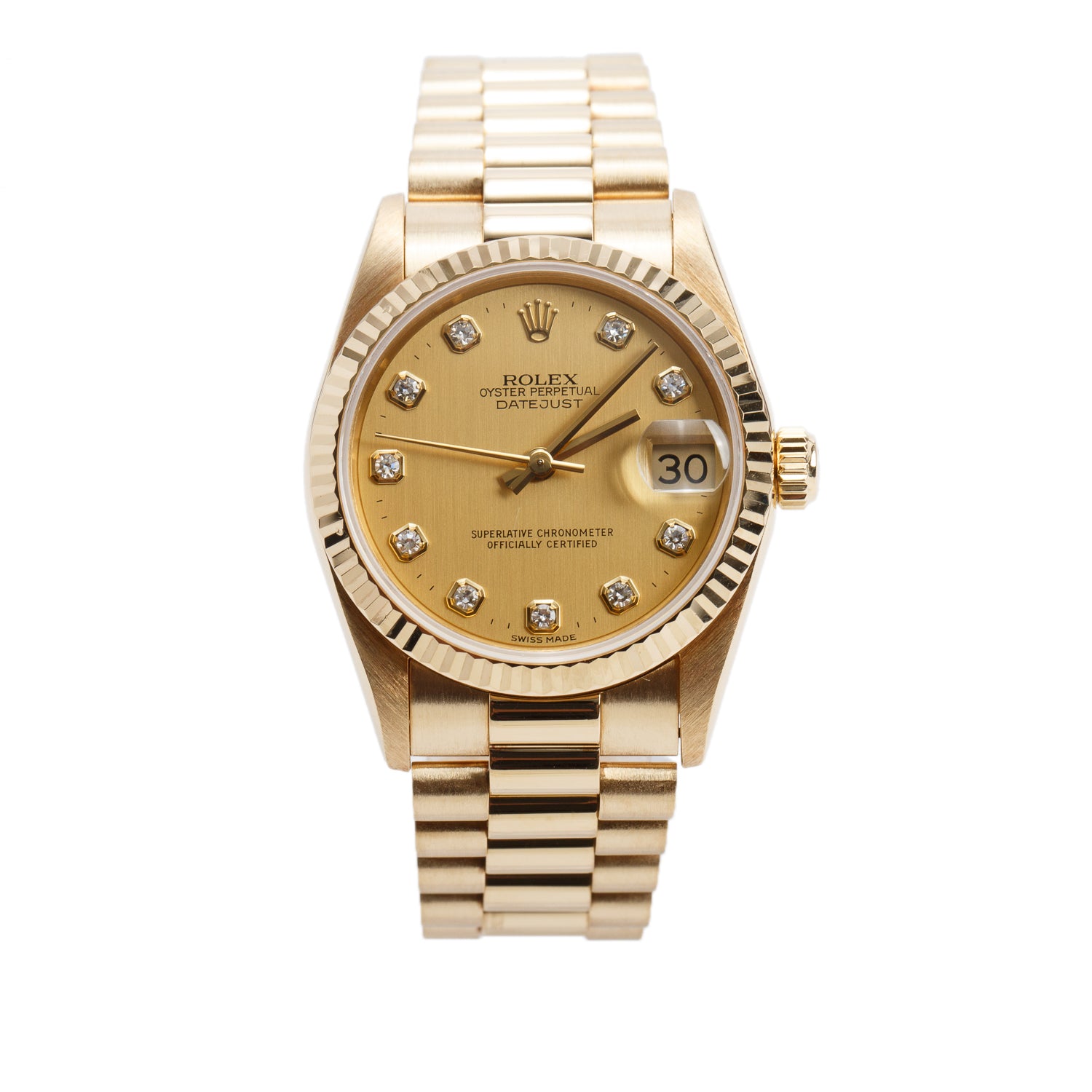 Rolex 18k Yellow Gold Datejust 31 MM Automatic Watch Champagne Diamond Dial 68278